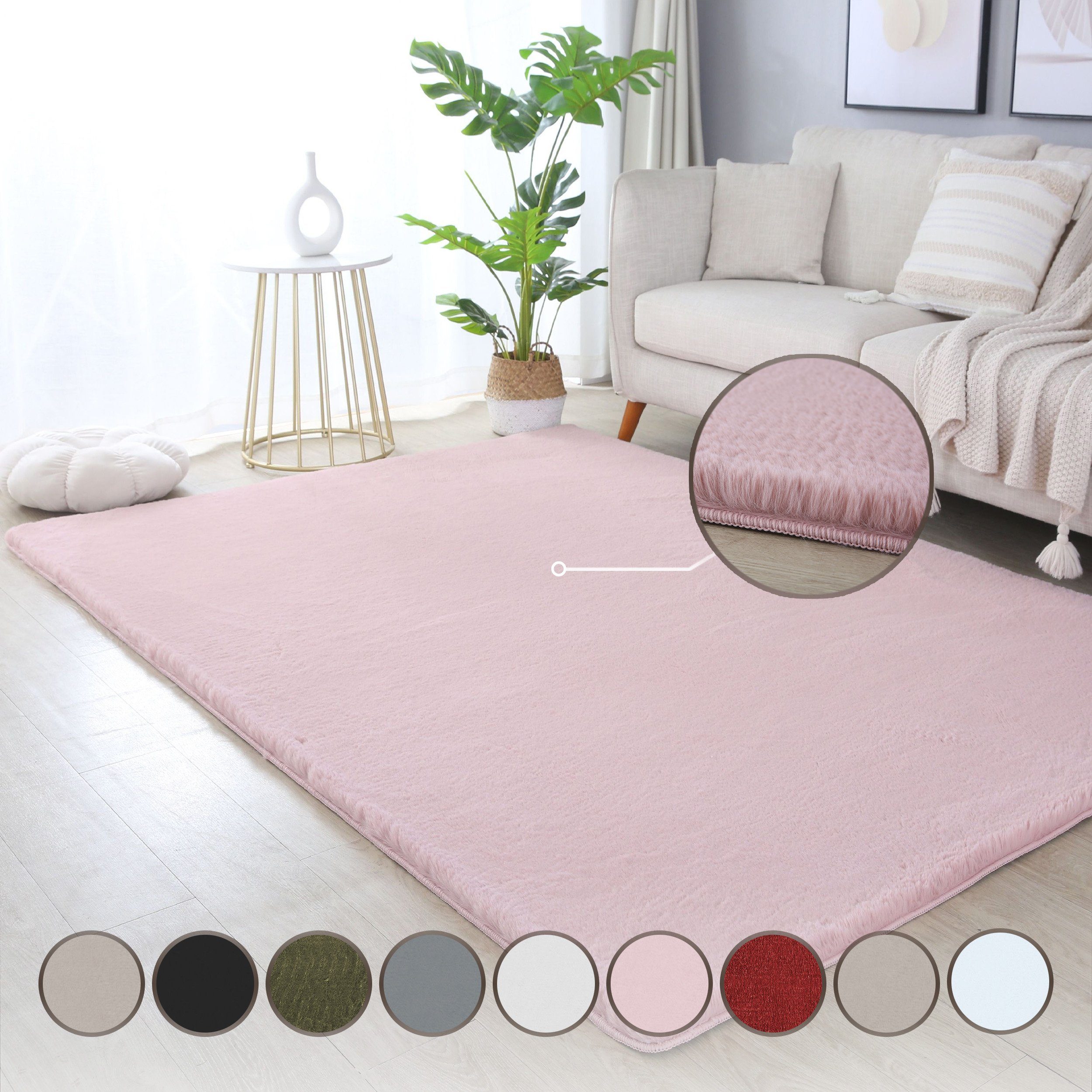 Teppich Unicolor - Einfarbig, HomebyHome, Läufer, Höhe: 20 mm, Teppich Wohnzimmer Einfarbig Shaggy Modern Flauschiger Felloptik Weich Rosa