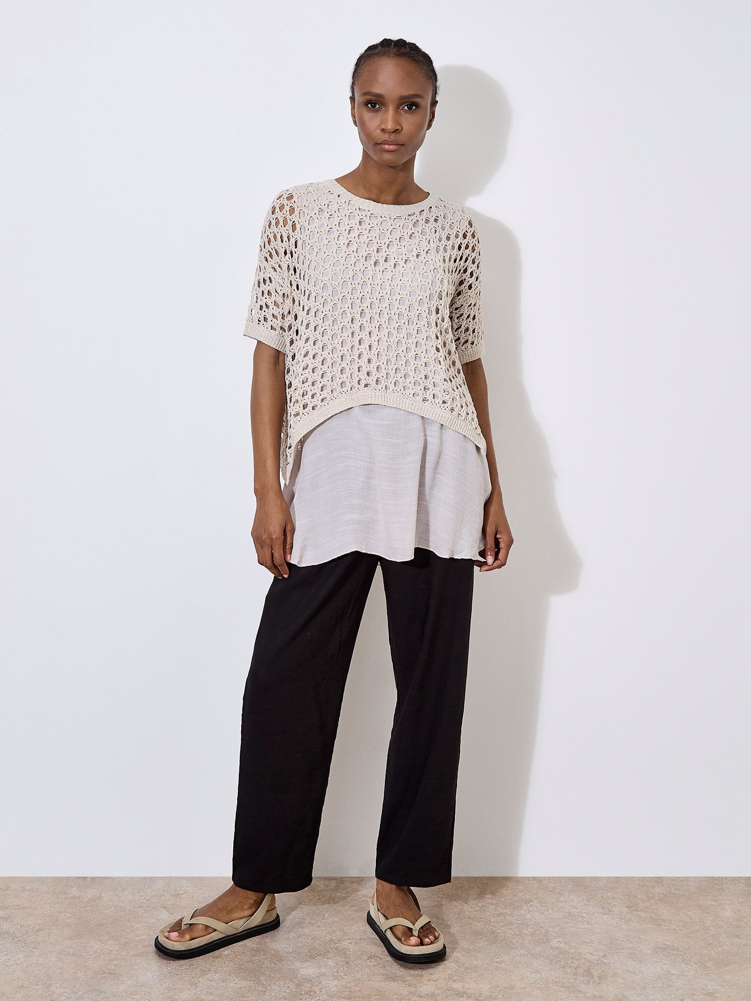Apricot Tunikashirt Gestricktes Tunika-Top mit Knöpfen am Rücken