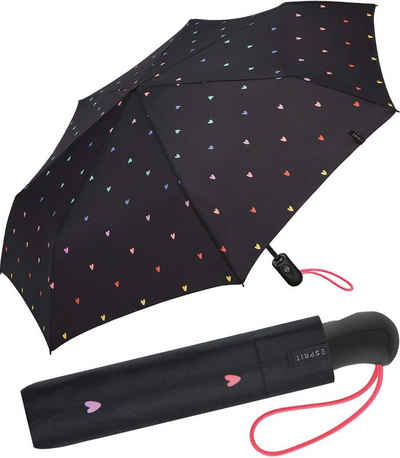 Esprit Taschenregenschirm Easymatic Light Auf-Zu Automatik Sweatheart, mit vielen kleinen, bunten Herzen