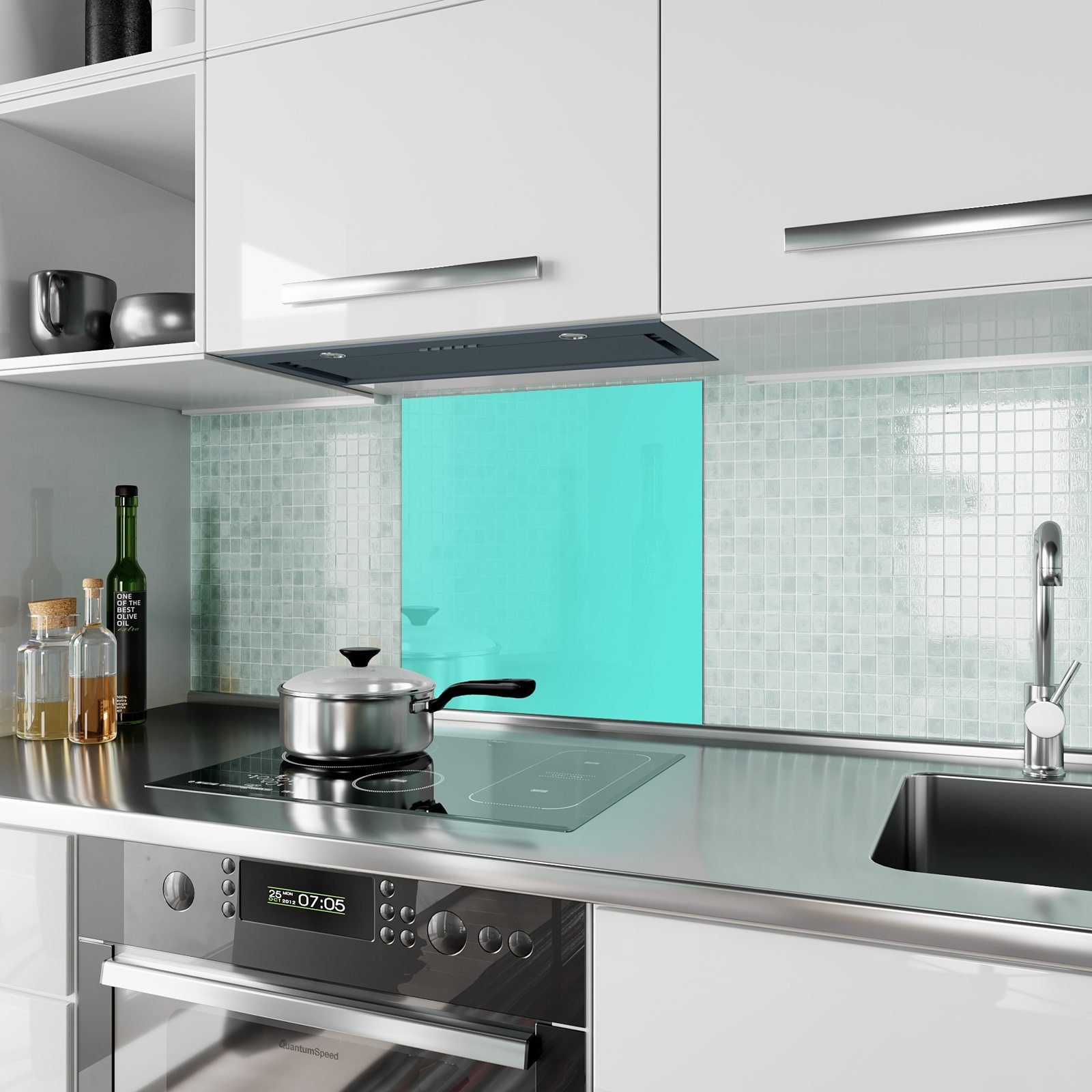 Primedeco Küchenrückwand Spritzschutz Glas Hintergrund Mintblauer