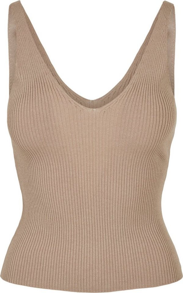 URBAN CLASSICS T-Shirt Damen Ladies Rib Knit Top (1-tlg), Aktuelles Top für  Damen mit V-Ausschnitt ohne Arm