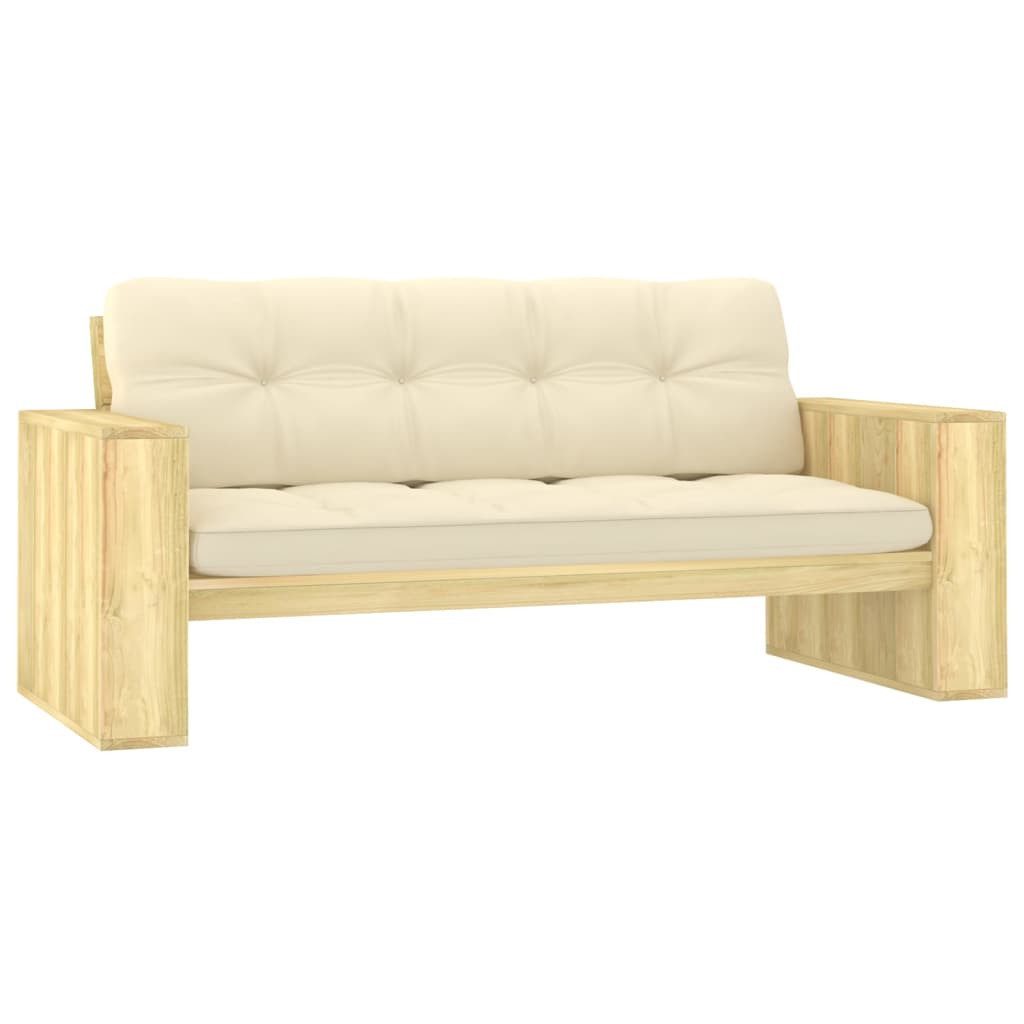furnicato Gartenbank Vintage aus imprägniertem Massivholz mit Cremeweißem Kiss, Witterungsbeständige Sitzbank mit bequemen Armlehnen für die Terrasse