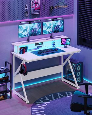 MSMASK Computertisch Gaming Tisch,PC Tisch, Schreibtisch mit Led und Steckdose, Bürotisch mit Monitorständer, 60T x 120Bcm