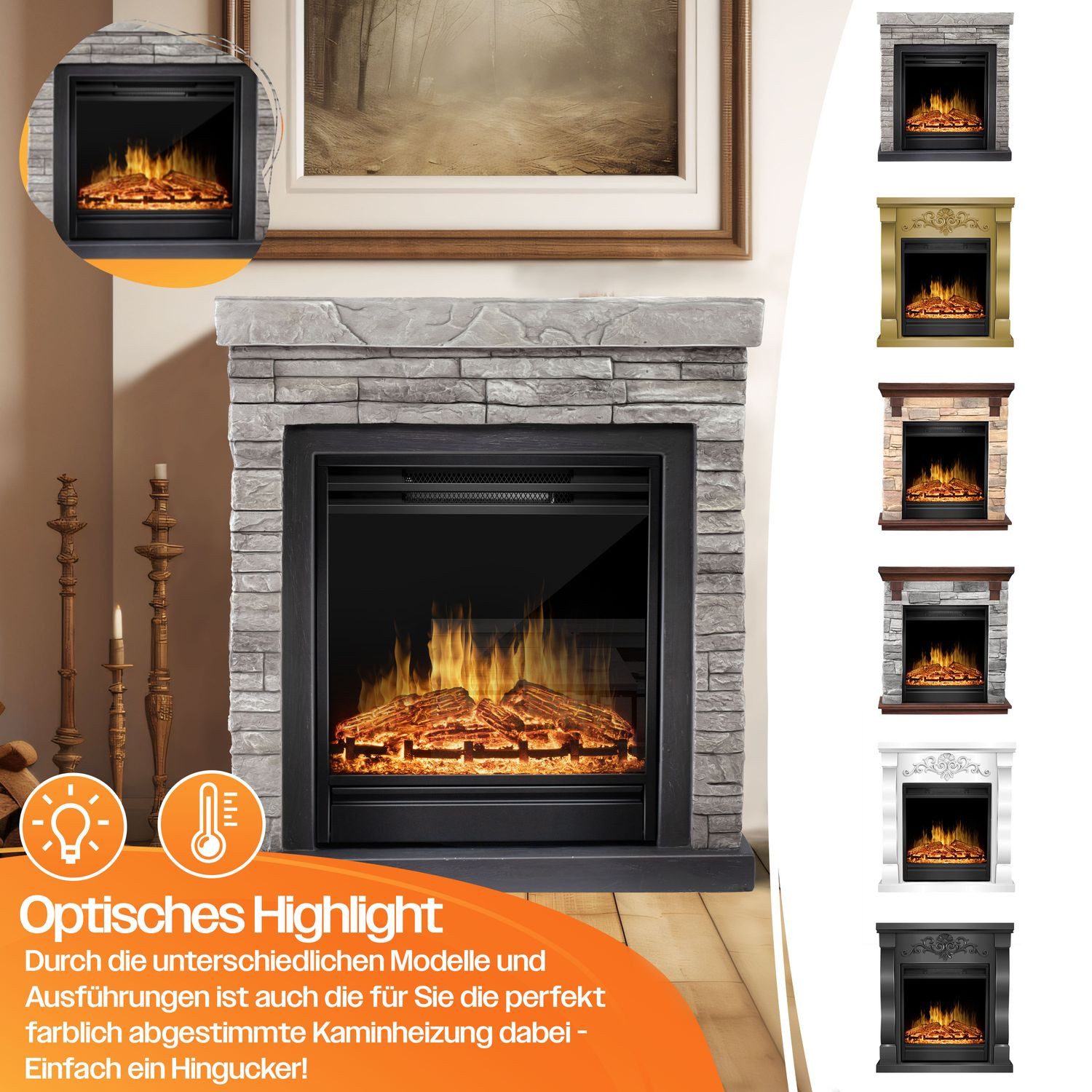 KESSER Elektrokamin, Elektrokamin Standkamin Kamin elektrisch mit LED 3D-Flamme