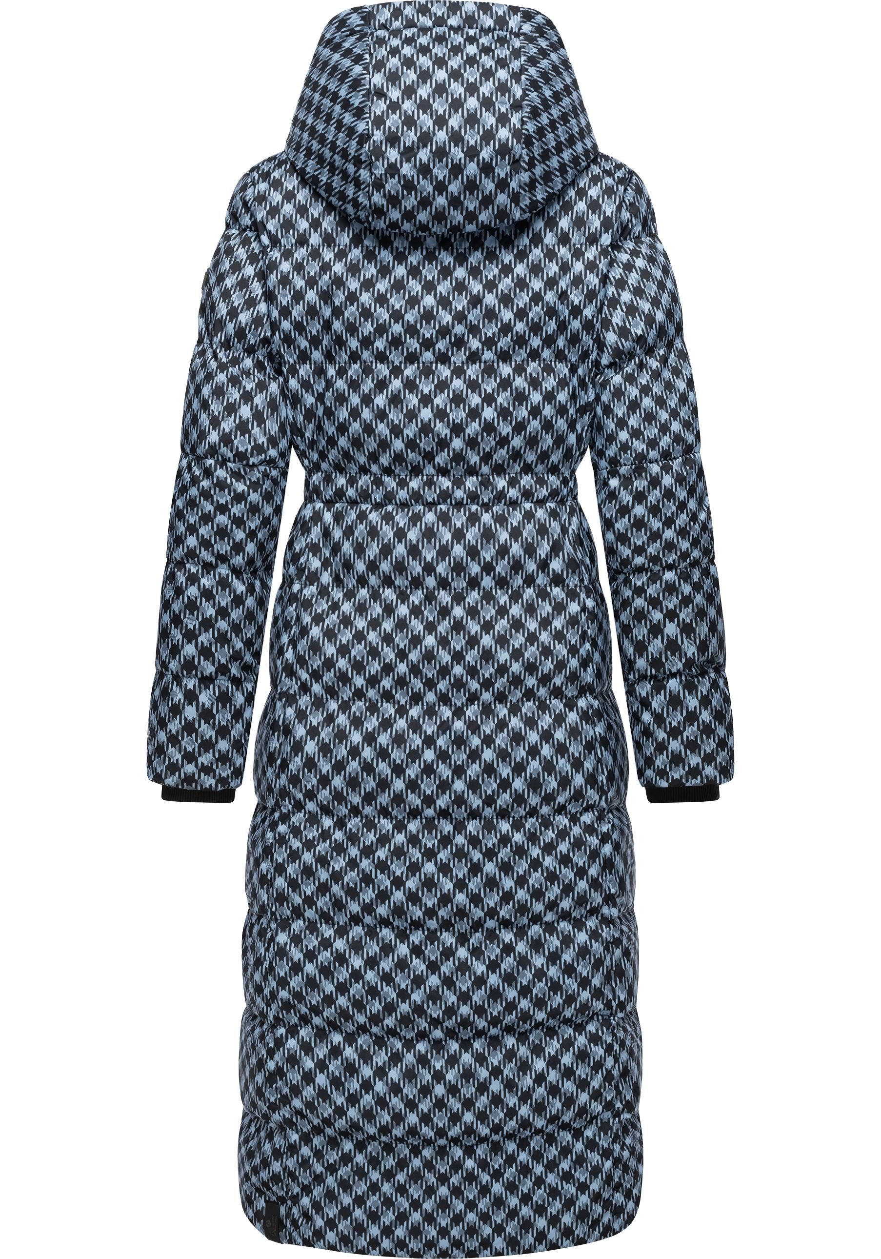 Ragwear Steppmantel Niara Long Print wasserdichter Mantel mit angesagtem Hahnentritt Muster