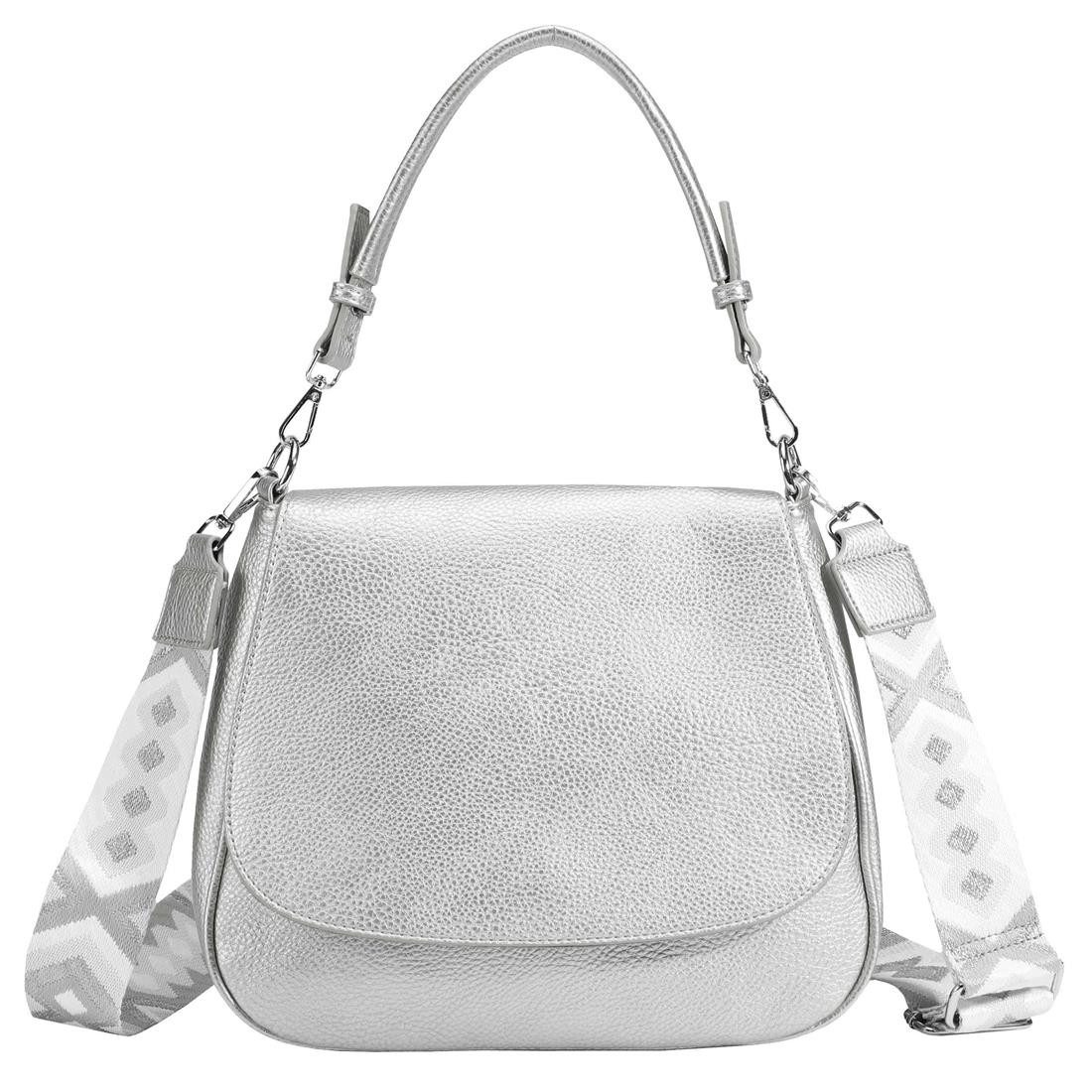 ITALYSHOP24 Schultertasche DAMEN TASCHE SHOPPER Umhängetasche Crossover Überschlagtasche BodyBag (Spar-Set: Tasche mit 2 Gürtel. Zusatz Muster Stoffgurt/Umhängeband), Hobo Bag Reisetasche Crossbag für Schule Freizeit Urlaub LEDER OPTIK