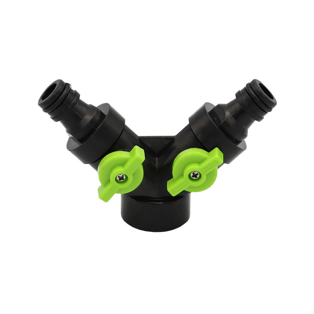 Schlauchadapter 2 Wege-Verteiler mit Absperrventil 3/4" IG mit Schnellkupplung