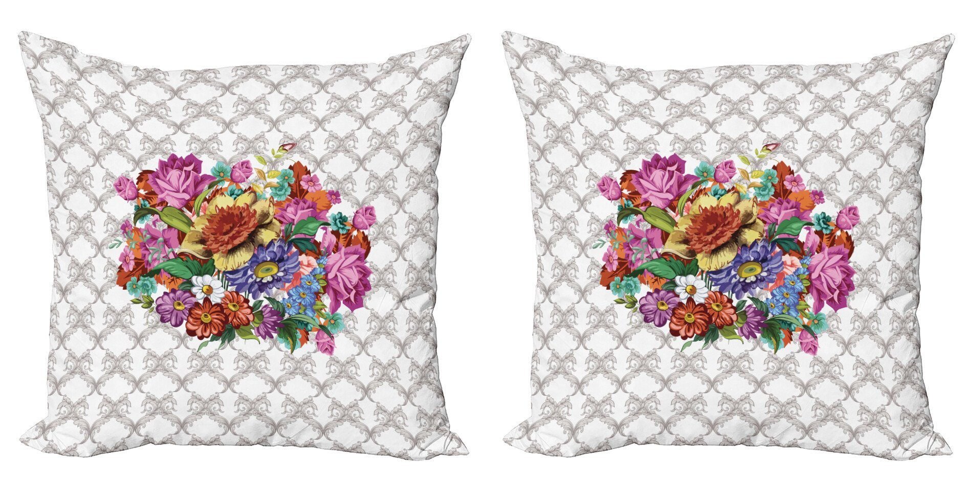 Kissenbezüge Modern Accent Doppelseitiger Digitaldruck, Abakuhaus (2 Stück), Blumen Damast-Muster-Bouquet