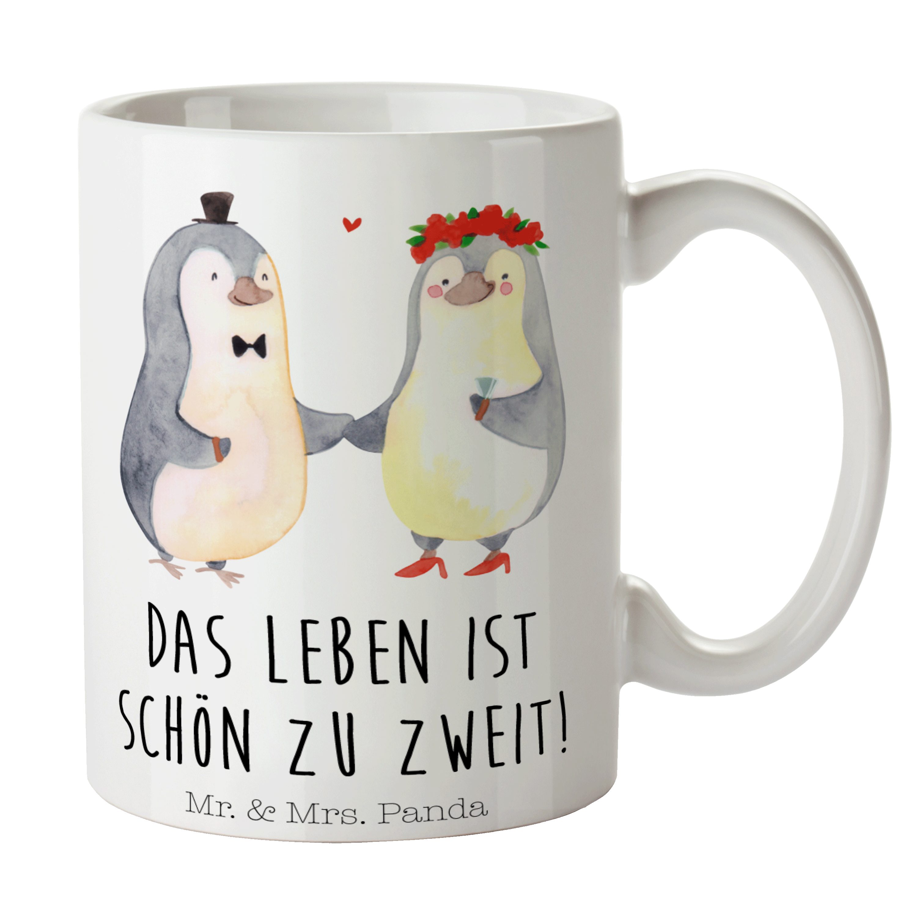Mr. & Mrs. Panda Tasse Pinguin Heirat - Weiß - Geschenk, Tasse, Teebecher, Porzellantasse, K, Keramik