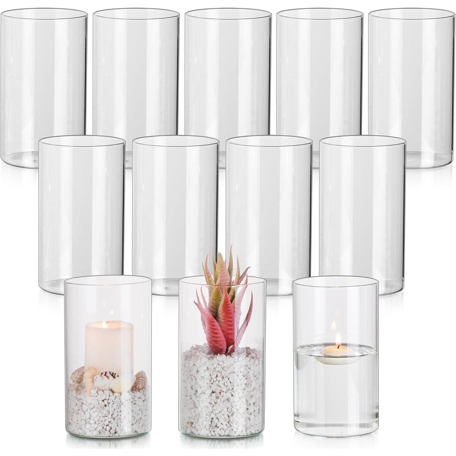 LuxusKollektion Windlicht Kerzenhalter Glaszylinder Windlicht Stumpenkerzen Hochzeit 12 15cm (12 St)