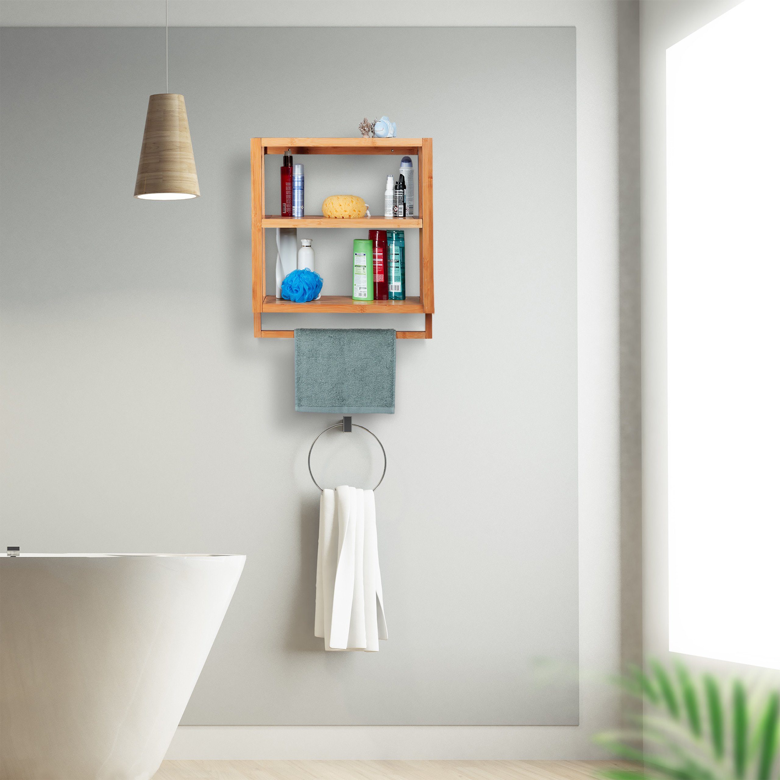 relaxdays Wandregal Bambus 3 Ablagen, 3-tlg. – Bild 3 von 5