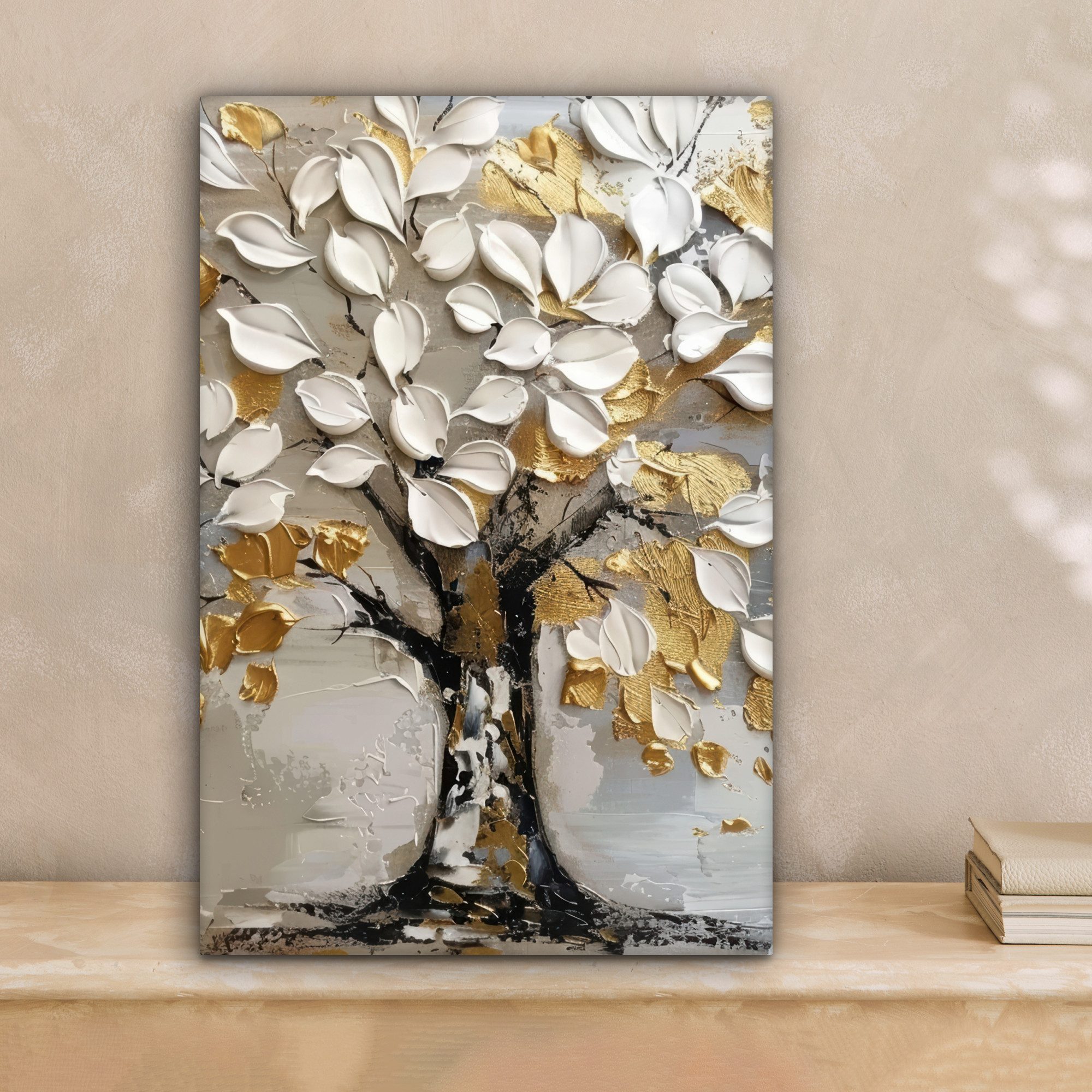 OneMillionCanvasses® Leinwandbild Baum - Beige - Grau - Gold - Abstrakt, Fo günstig online kaufen