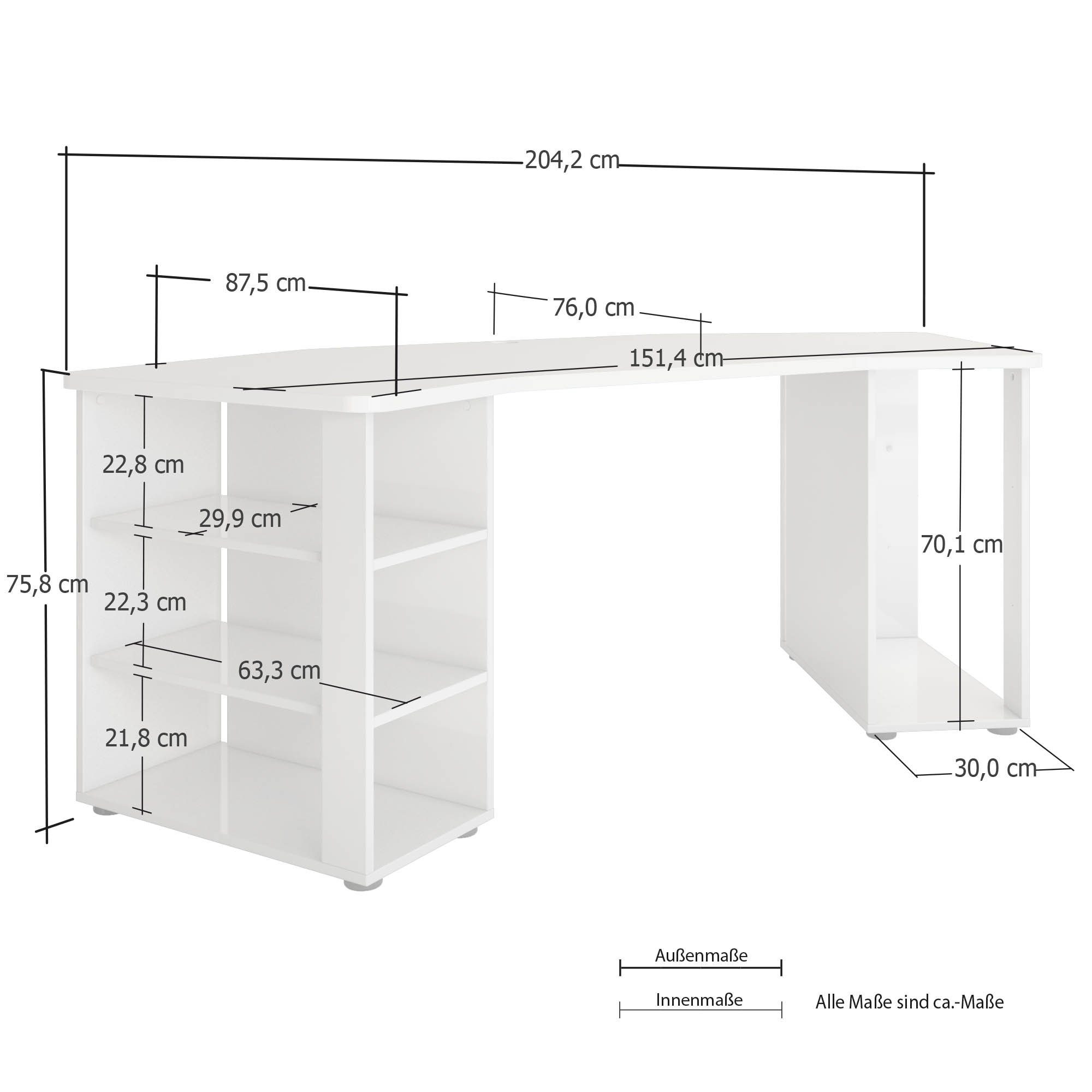 cm), (BxHxT: Schwarz 205x76x90,5 in Schreibtisch möbelando Pippo hlg.