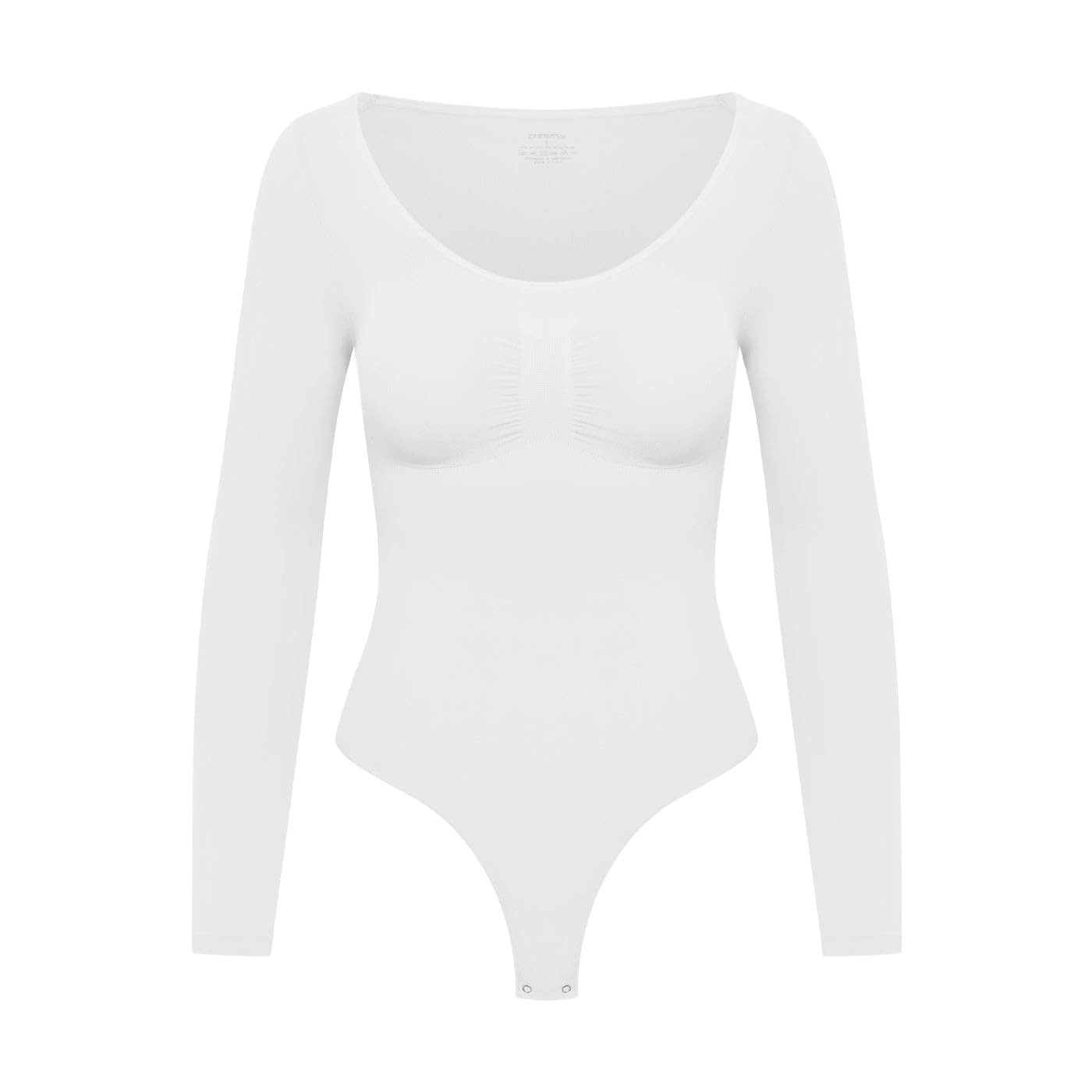 cfab (creamy fabrics) Miederbody Bodysuit Sculpting Shapewear Longsleeve mit String-Weiß-5XL (1-tlg) Figurformend