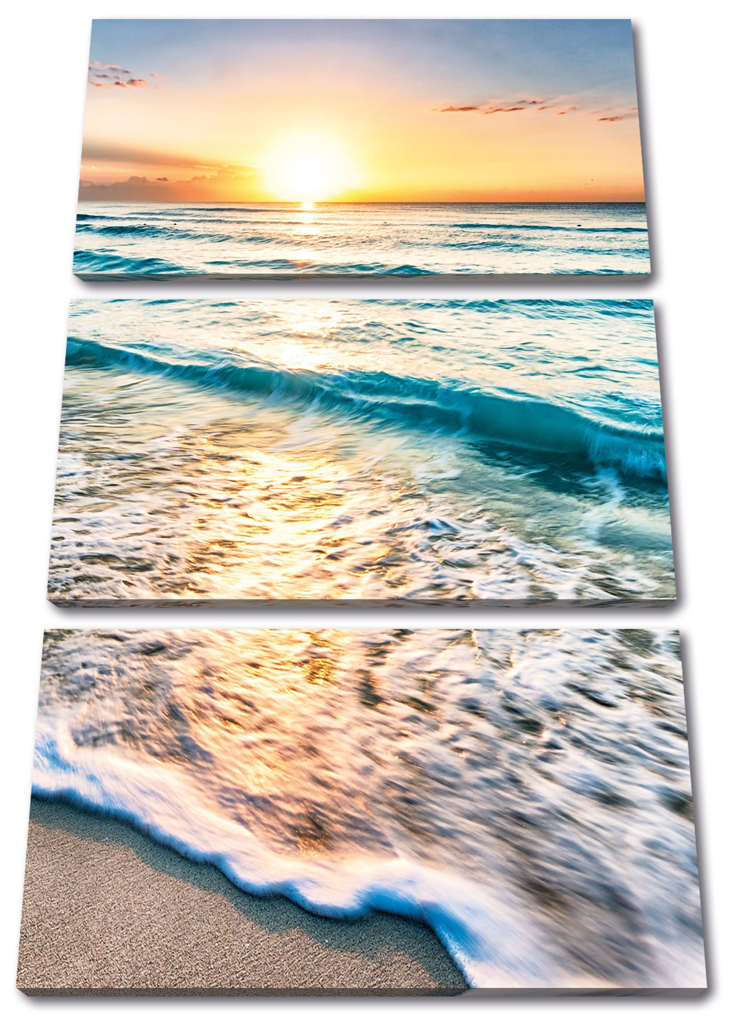 Pixxprint Leinwandbild Meer bei Sonnenuntergang, Meer bei Sonnenuntergang 3Teiler (120x80cm) (1 St), Leinwandbild fertig bespannt, inkl. Zackenaufhänger