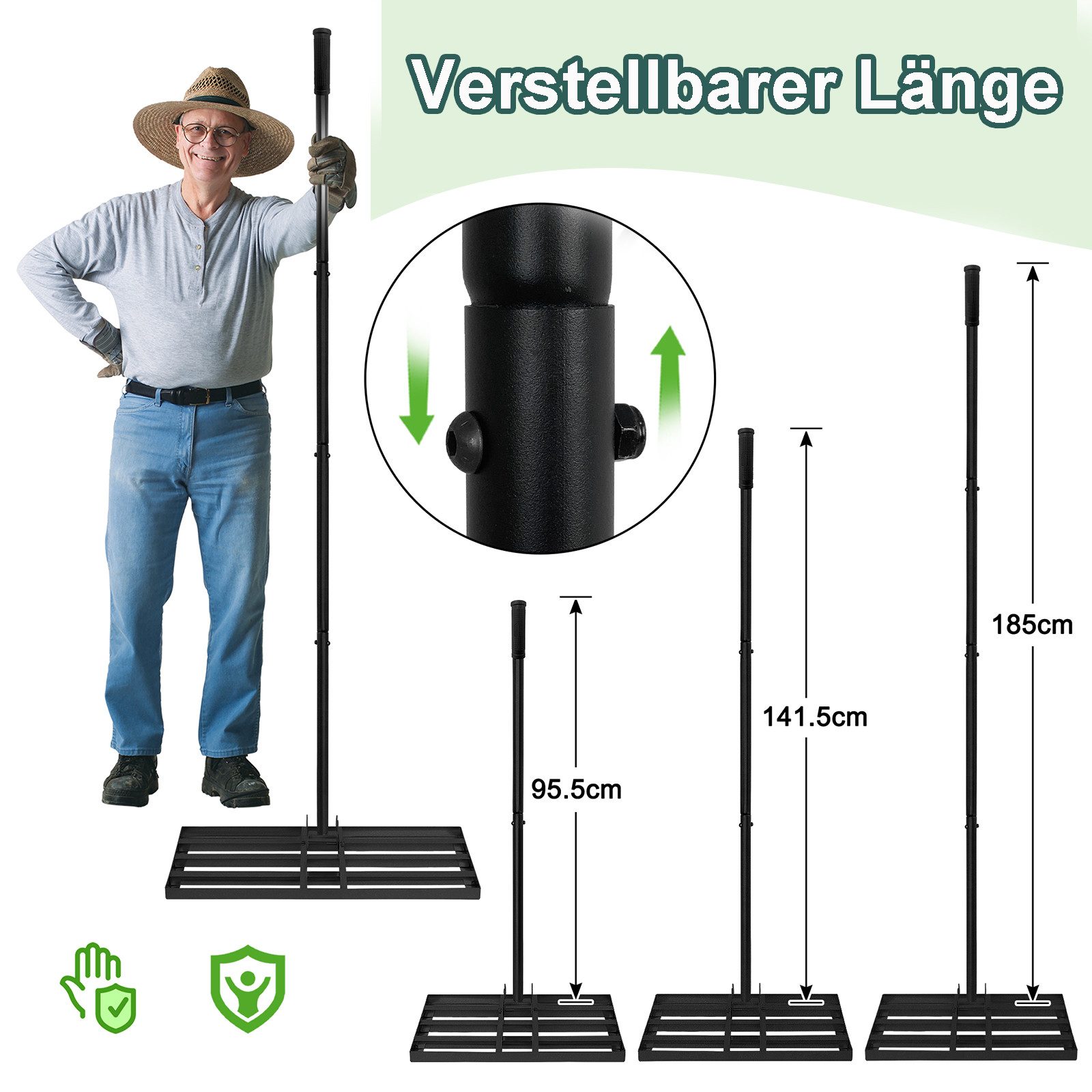 FIVMEN Rasenlüfter Rakel Rasen Nivellierrechen Profi Golf Profi mit Einstellbare, (zum Sanden Abziehen Levelingrake für Golfplatz, Garten) – Bild 2 von 5