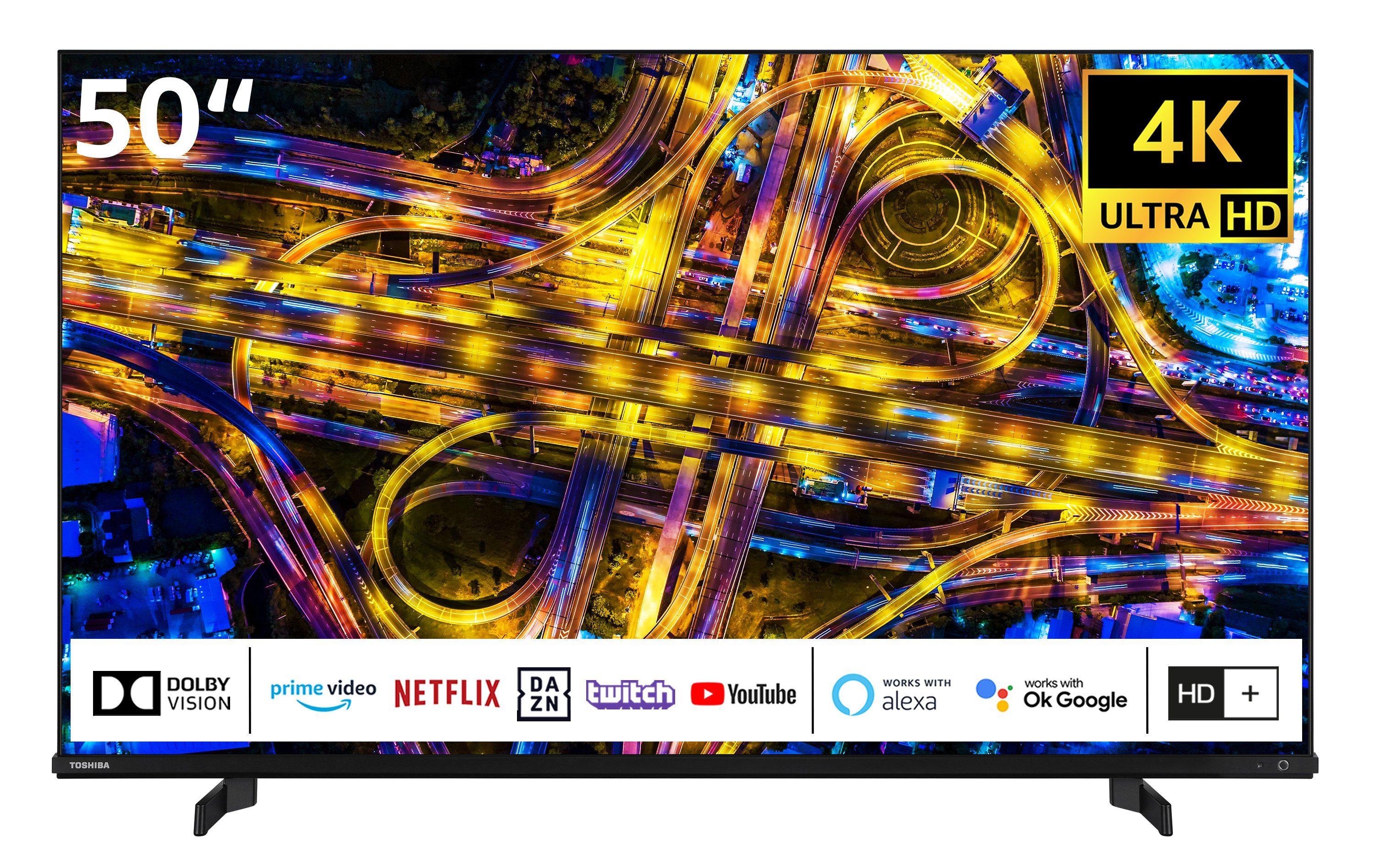 Toshiba 50UL4D63DGY Dolby HD, Zoll, Triple-Tuner, 4K (126 cm/50 Sound Fernseher HDR WLAN) Ultra Onkyo, LCD-LED by Smart TV, Vision