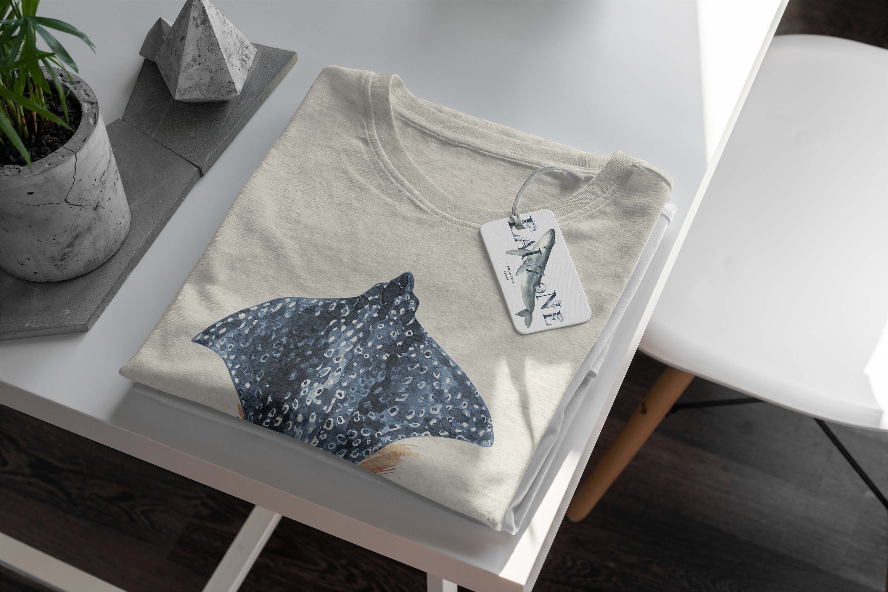 Rochen Ökomode Wasserfarben Art gekämmte Motiv Shirt T-Shirt Bio-Baumwolle 100% Manta Herren Sinus T-Shirt Nachhaltig (1-tlg)