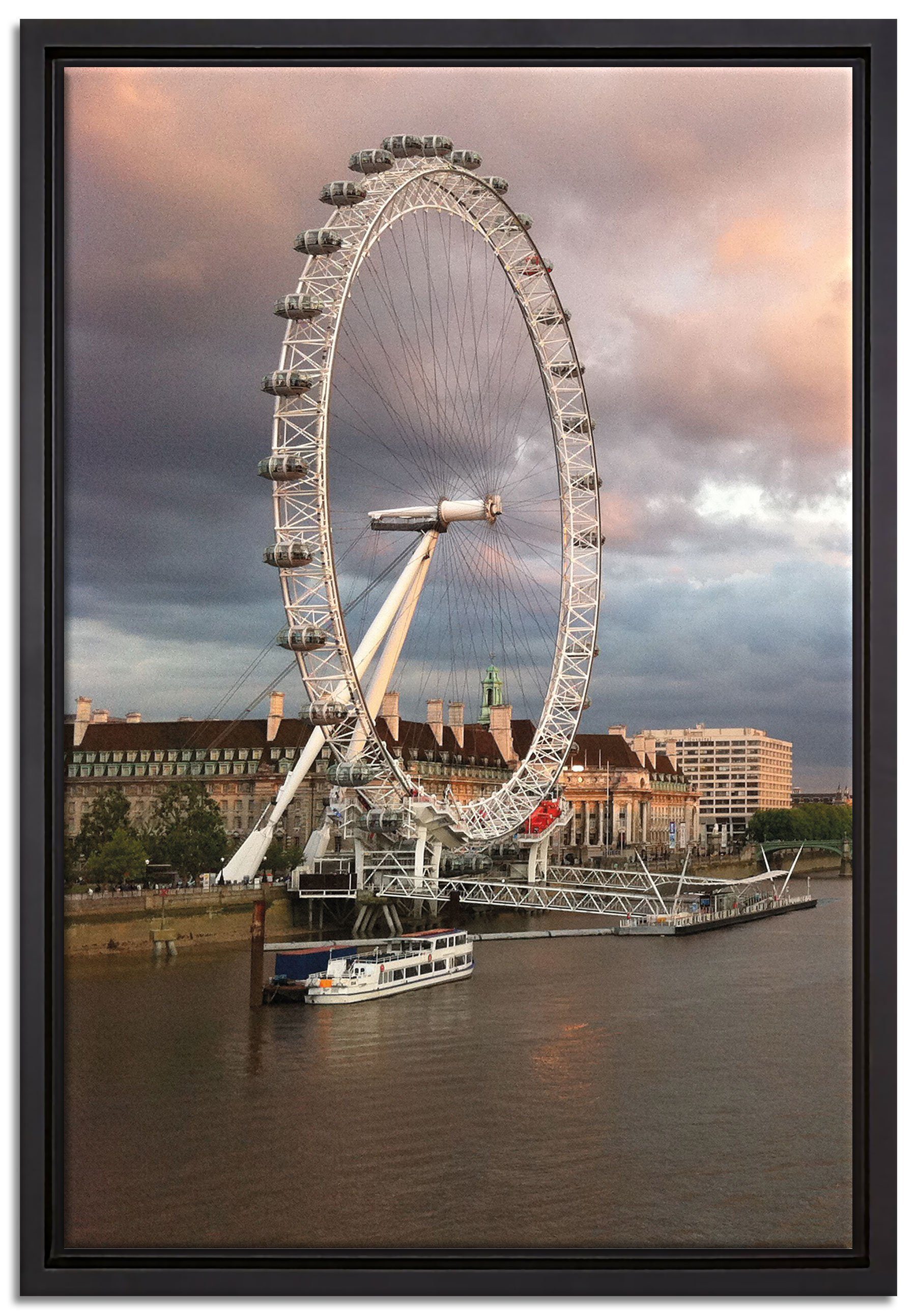 Pixxprint Leinwandbild Riesenrad London Eye, Wanddekoration (1 St), Leinwandbild fertig bespannt, in einem Schattenfugen-Bilderrahmen gefasst, inkl. Zackenaufhänger
