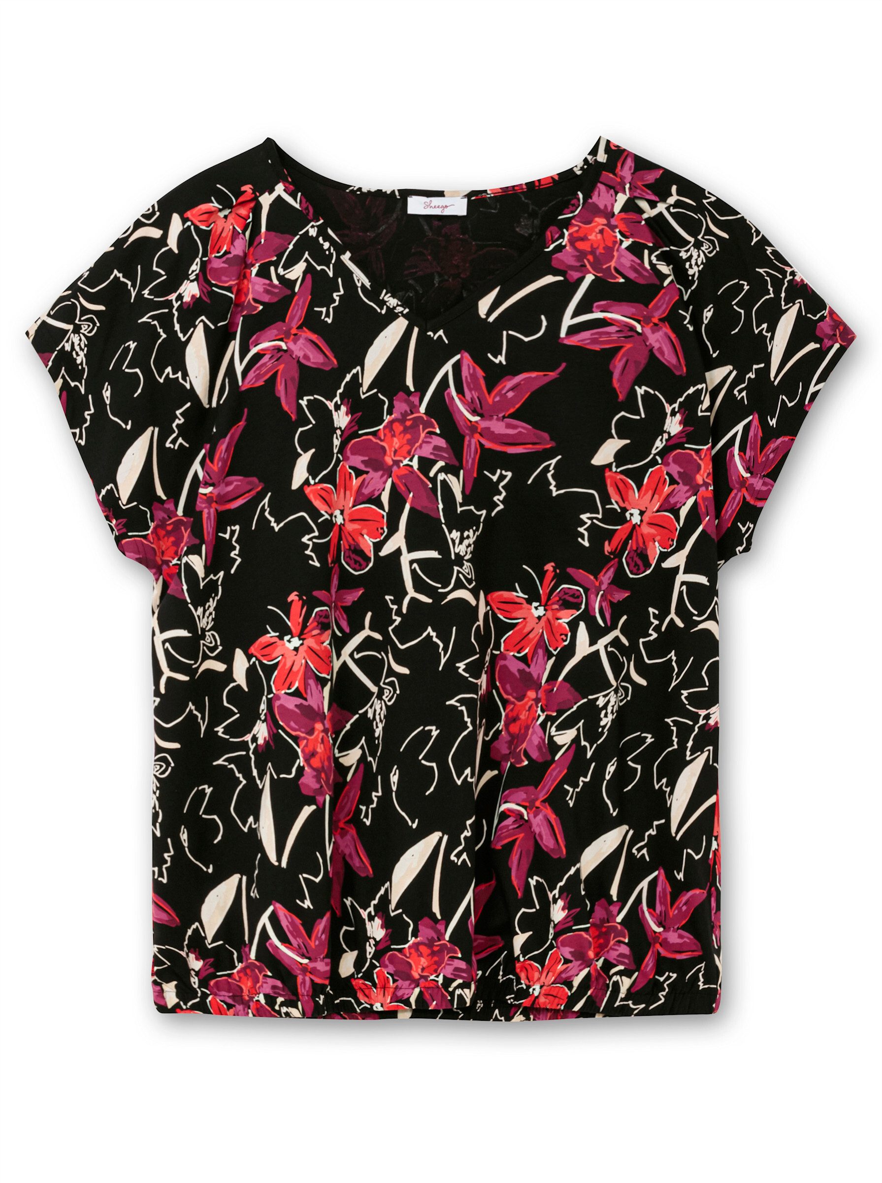 Sheego T-Shirt V-Shirt . mit Ärmel-Schlitz und Alloverdruck günstig online kaufen