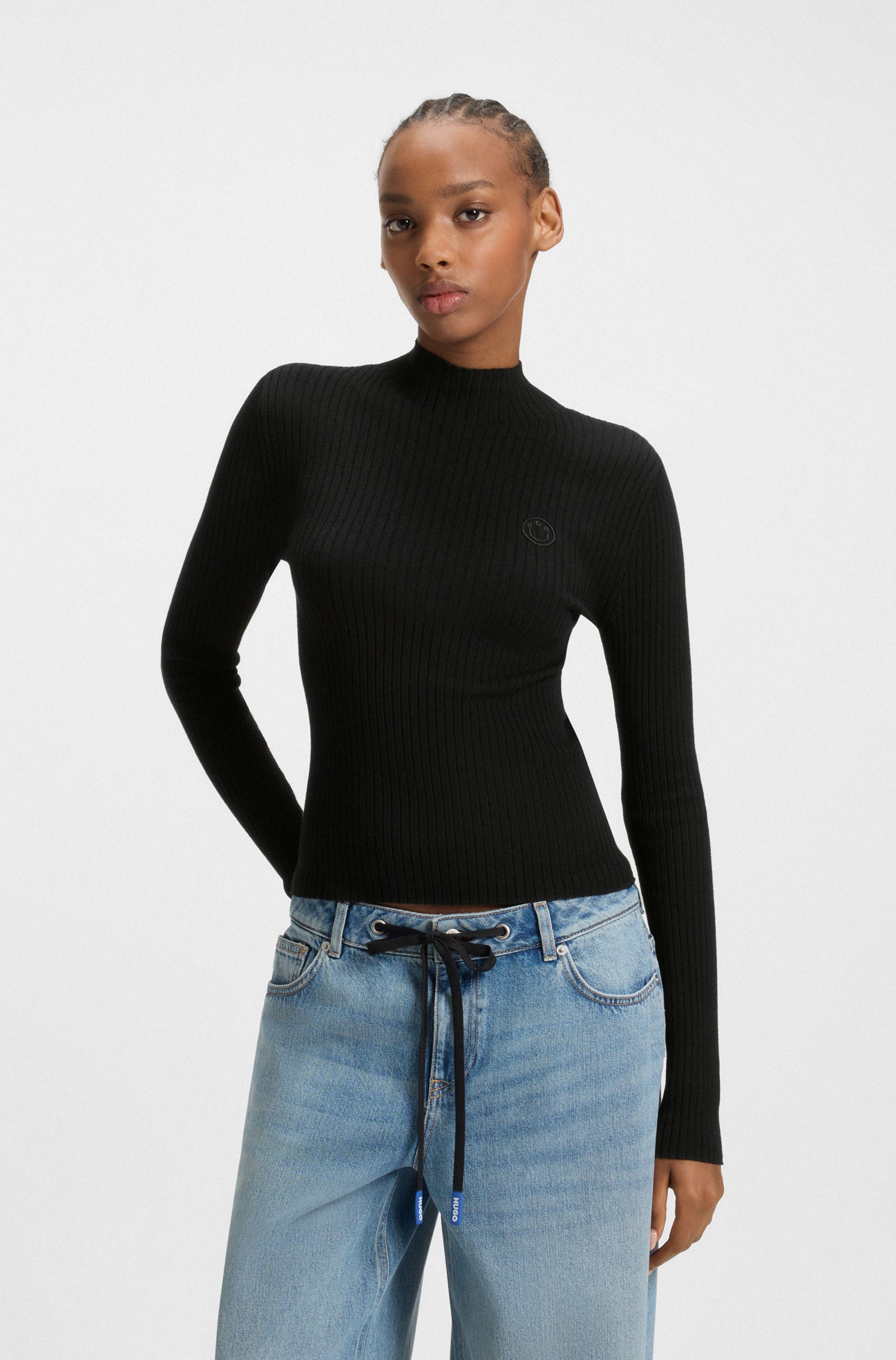 HUGO Blue Stehkragenpullover Sarmie mit Label-Stitching günstig online kaufen