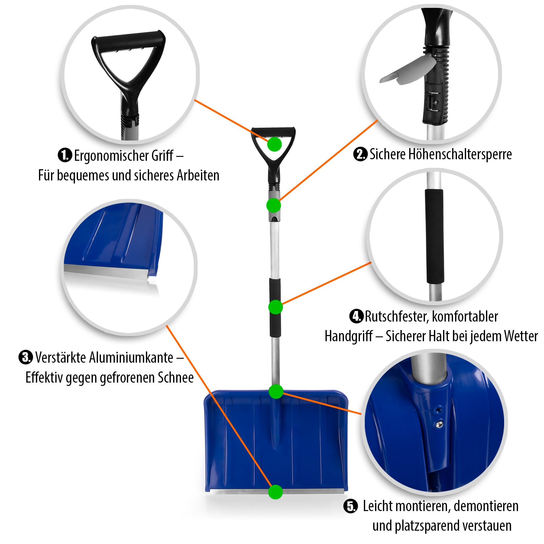 BigDean Schneeschieber Schneeschaufel mit Teleskopgriff - Made in Europe, 5 günstig online kaufen