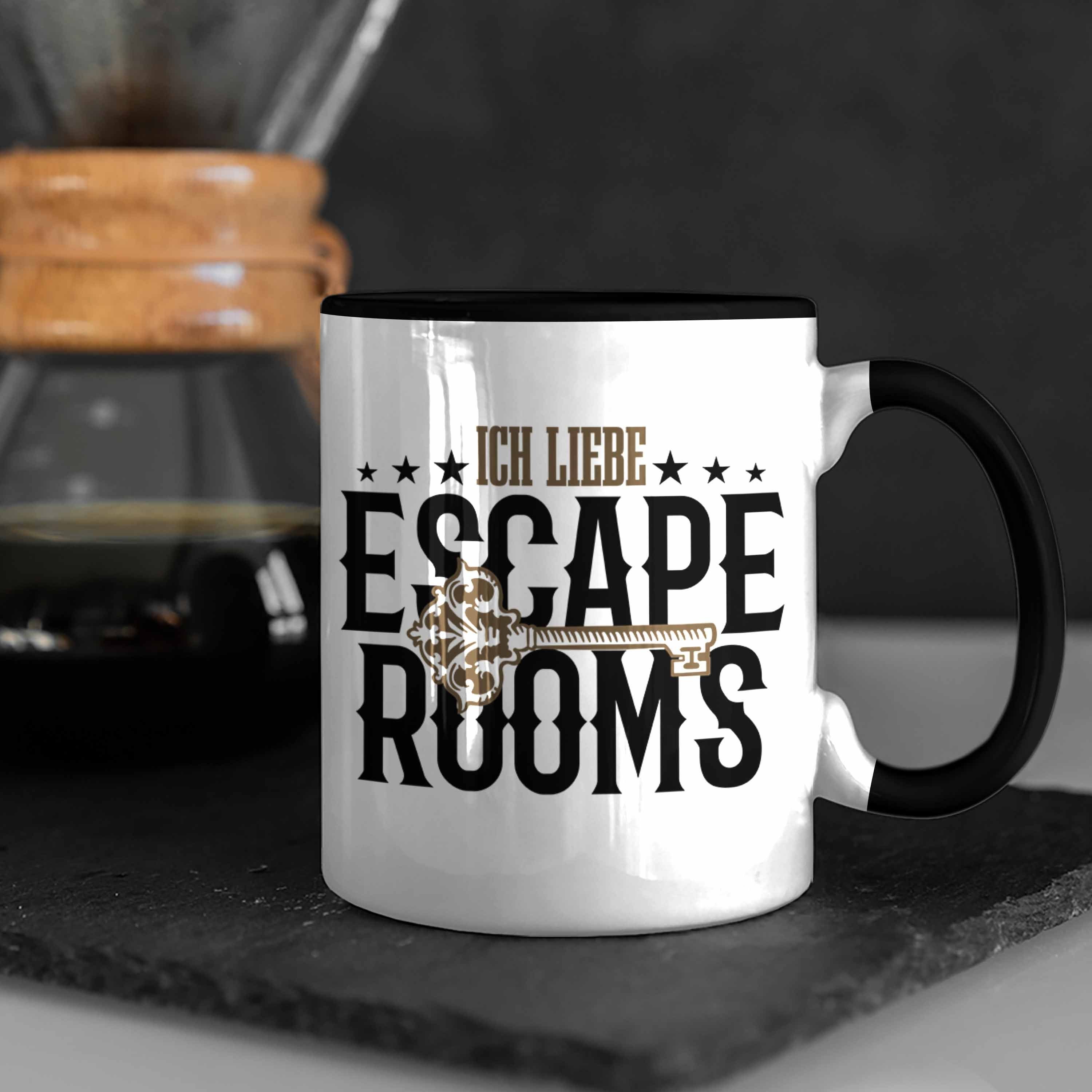 Trendation Tasse Escape Room Escape Schwarz Lustige Tasse Fans Room Geschenkidee