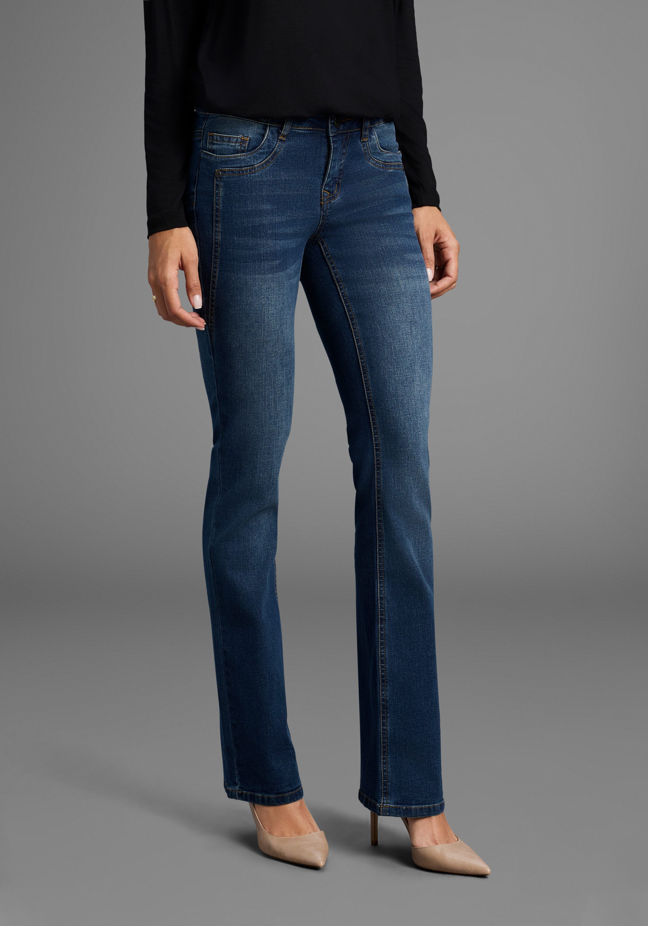 Arizona Bootcut-Jeans mit Keileinsätzen ausgestellte Beinform, niedrige Lei günstig online kaufen