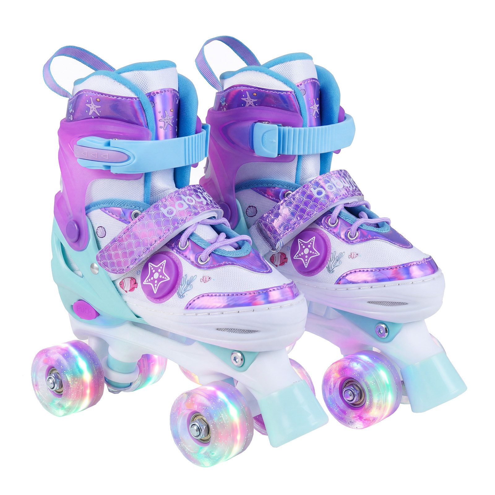 COSTWAY Rollschuhe, 4 Größenverstellbar Quad Skates mit leuchtenden LED Rädern