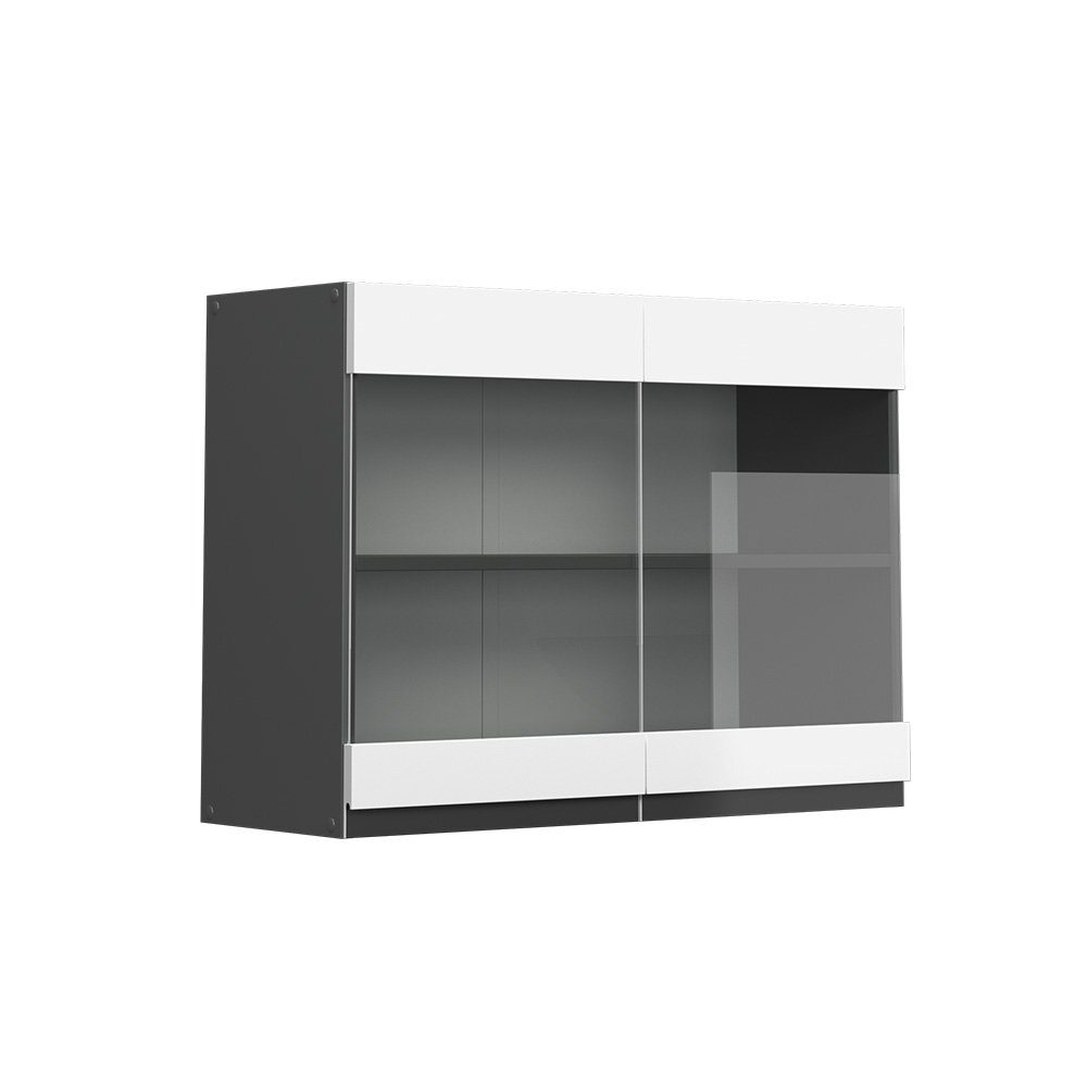 Vicco Glashängeschrank Hängeschrank J-Shape 80 cm Anthrazit/Weiß