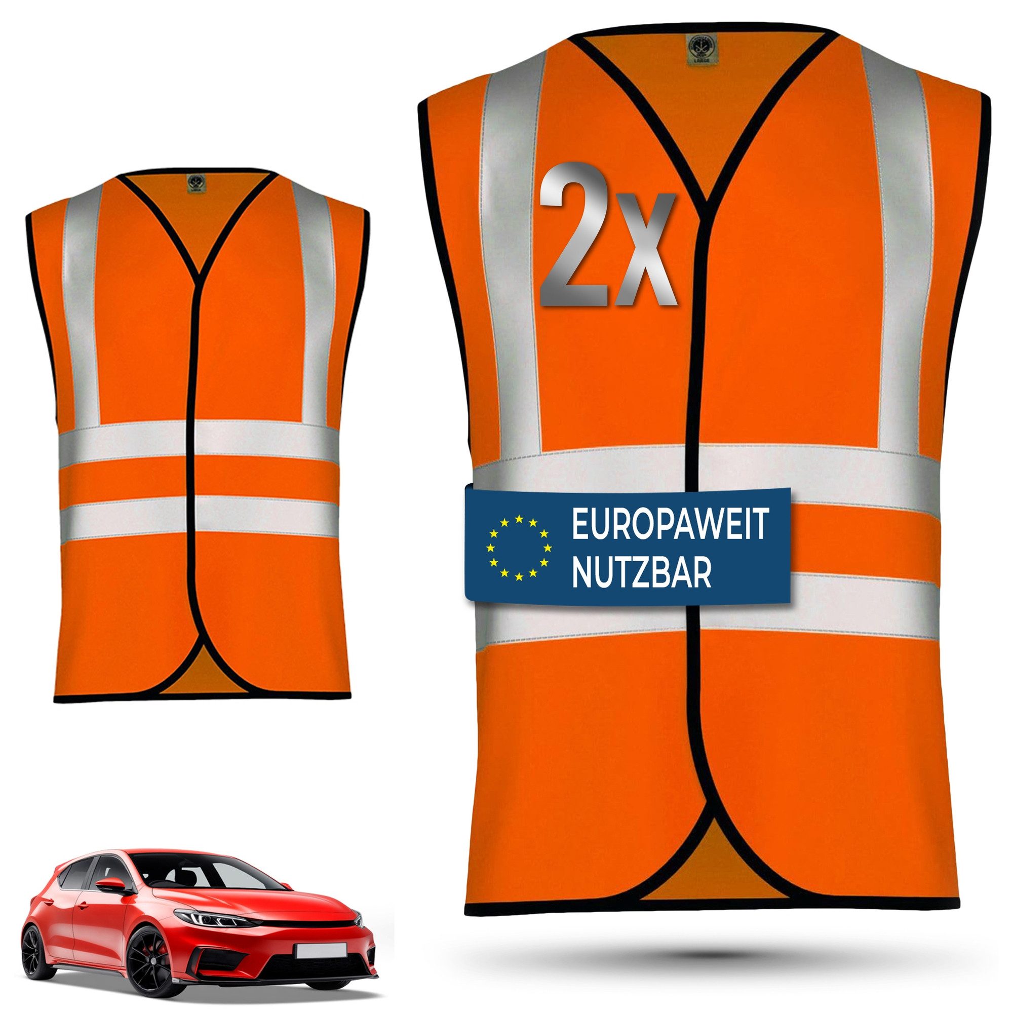 OMKA Warnweste 2 x Warnweste Set Amazon (Spar-Set) 2x Warnweste Sicherheitsweste Auto Sicherheitswarnweste Pannenweste