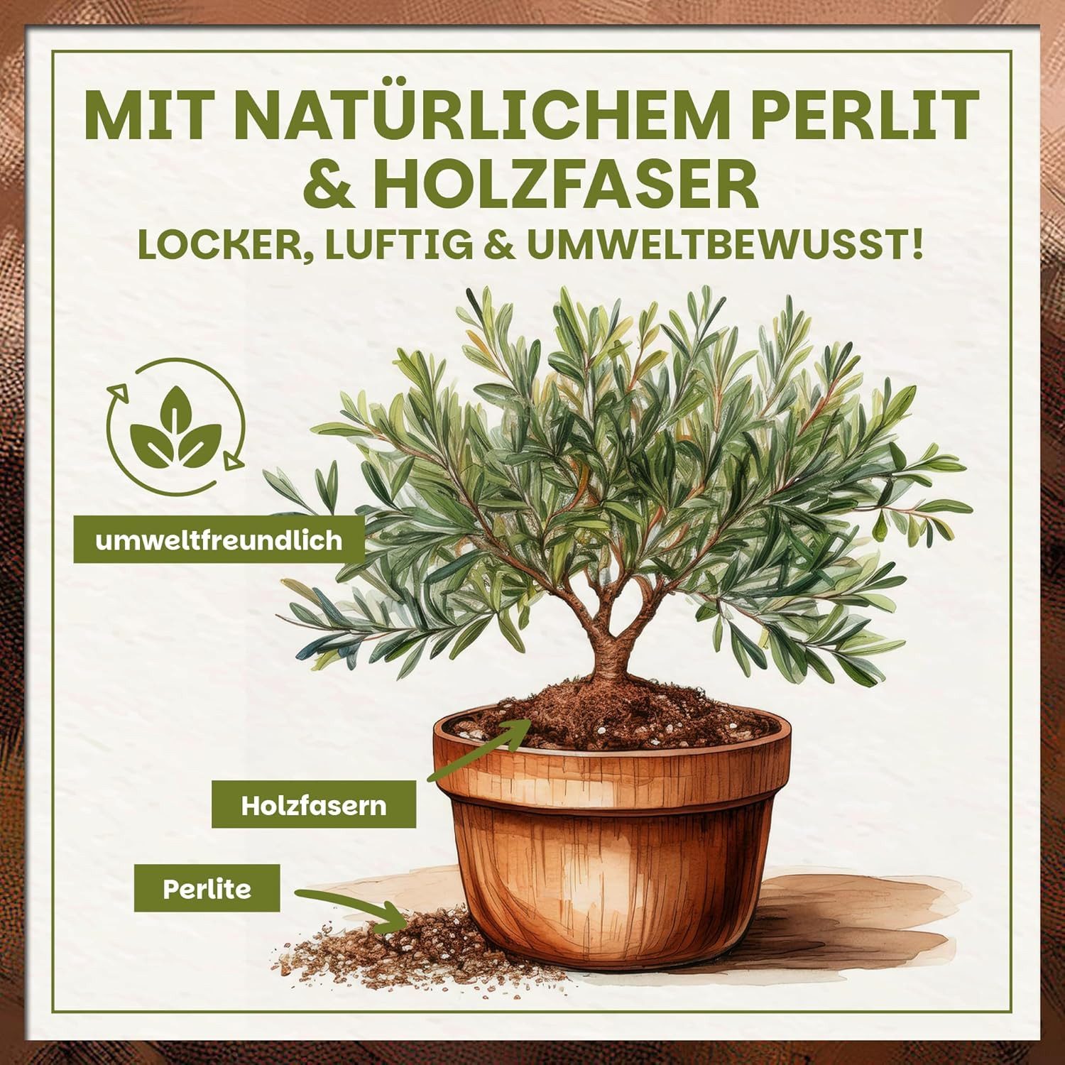 GREEN HOME LOVE NATURE Spezialerde Olivenbaum- & Oleandererde für mediterrane Pflanzen, Langzeitdünger 18 L, 36 L, 72 L, Langzeitdünger, Perlite, Kokosfasern, p – Bild 5 von 5