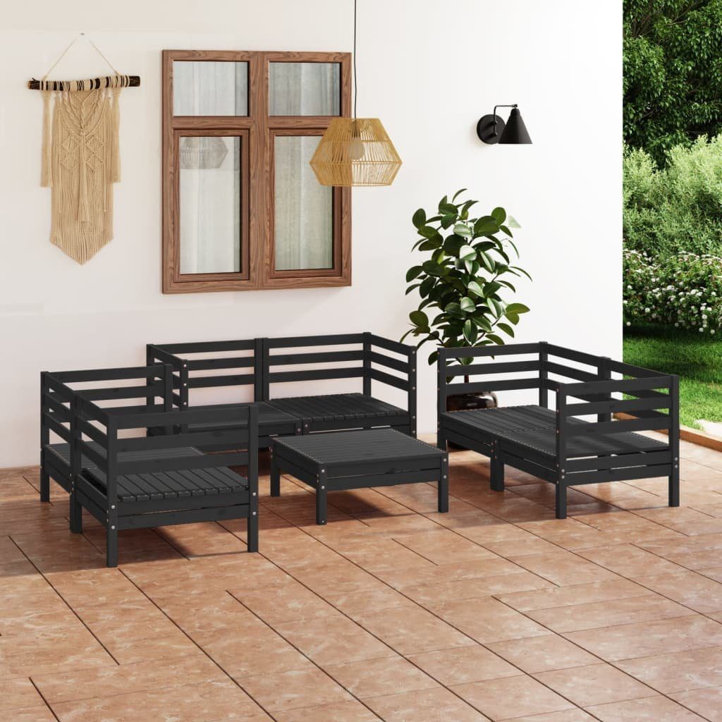 Massivholz Garten-Lounge-Set 7-tlg. vidaXL (1-tlg) Schwarz Gartenlounge-Set Kiefer,