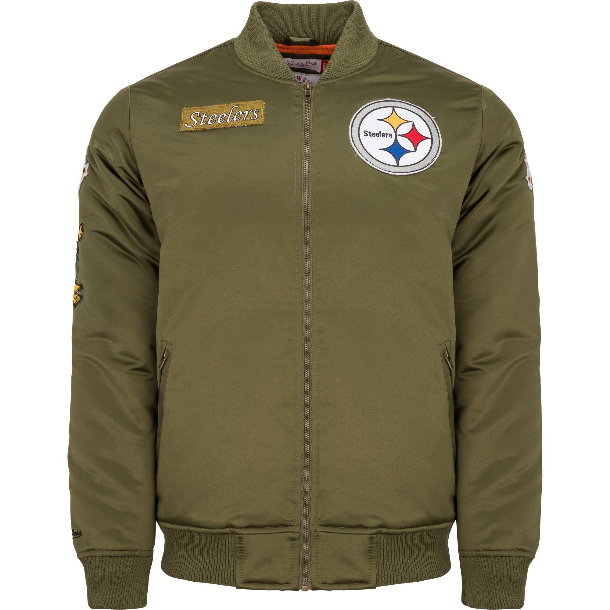 Mitchell & Ness Bomberjacke Satin PATCHES Pittsburgh Steelers