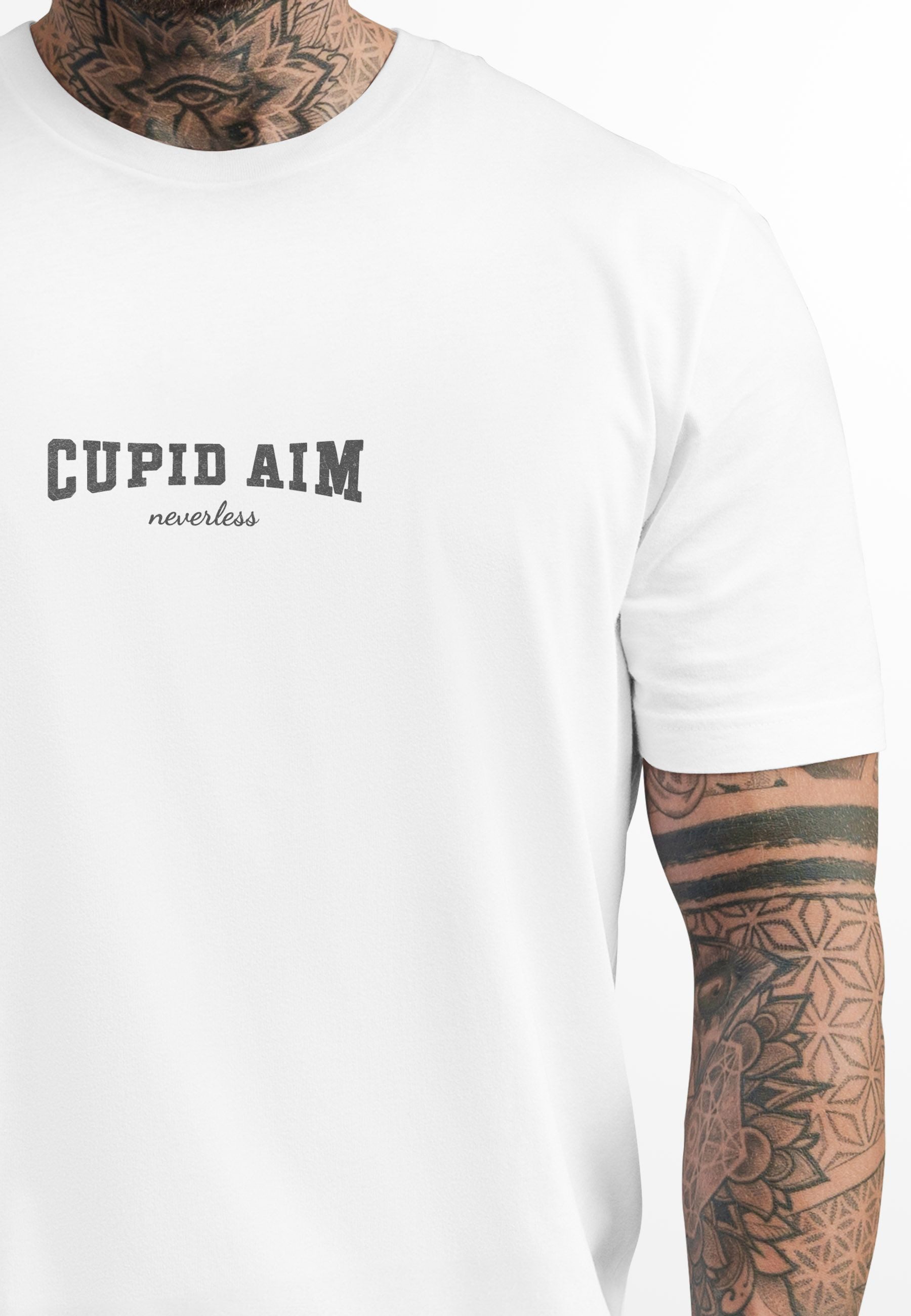 Neverless Print-Shirt Herren T-Shirt Backprint Engel Aufdruck Schriftzug Cupid Aim Amor mit Print – Bild 4 von 5