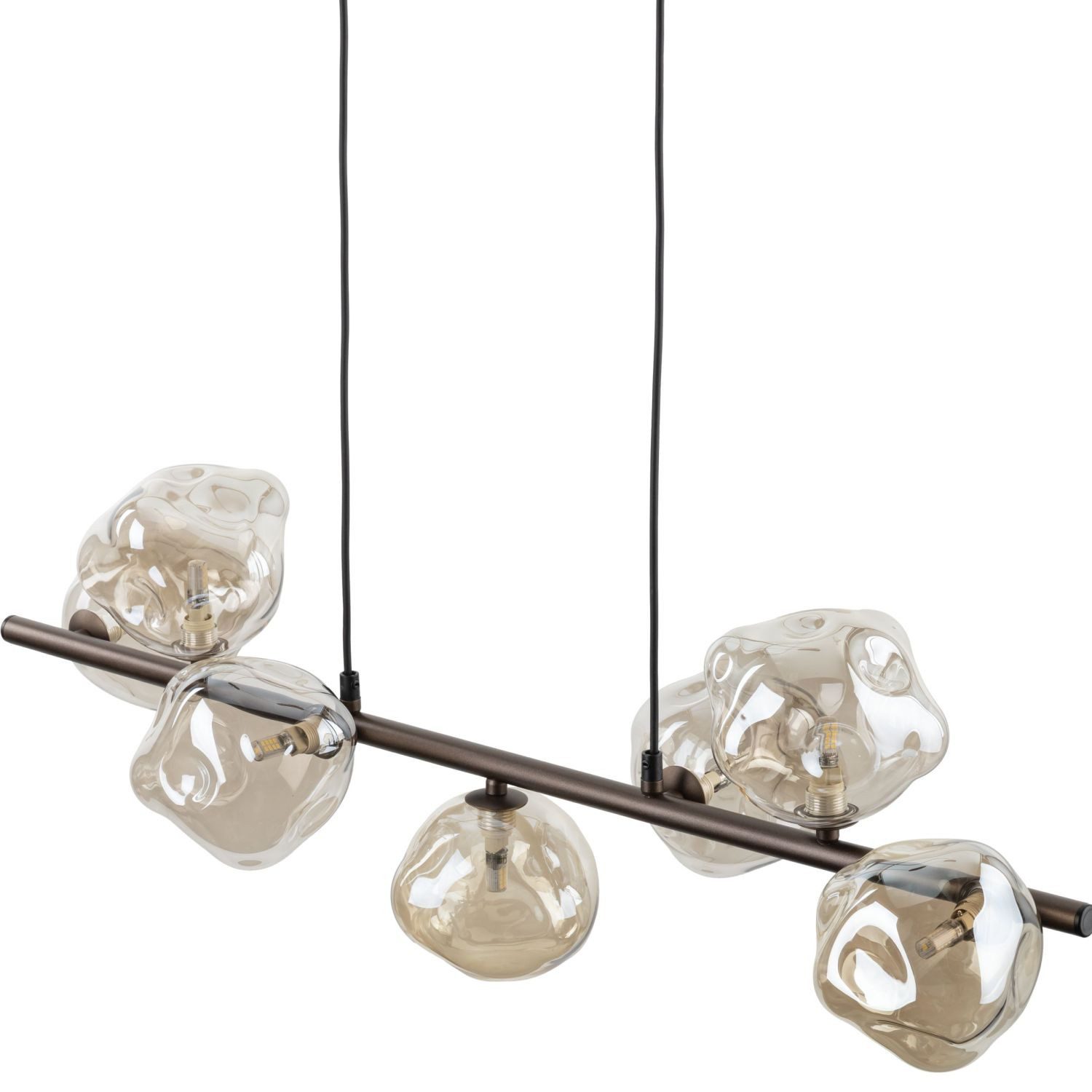 Licht-Erlebnisse Pendelleuchte UMERA, ohne Leuchtmittel, Rauchglas Metall G9 H: max. 156 cm Braun Cognac länglich Modern