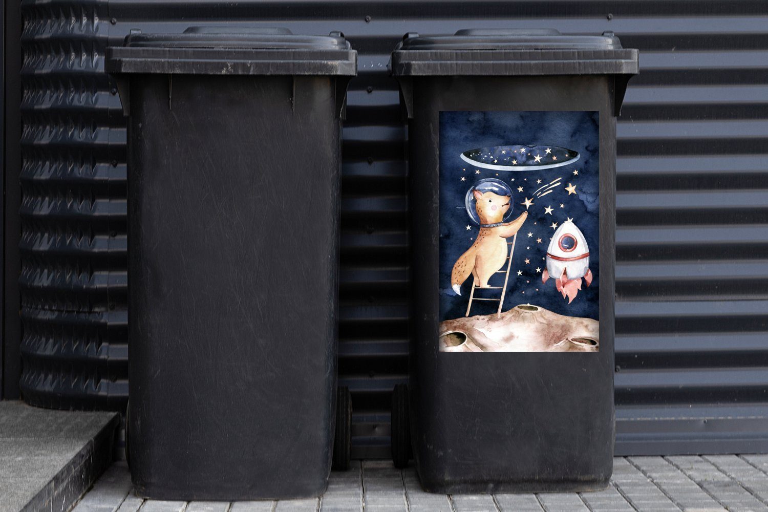 Kind - - Sticker, - - Mädchen Jungen Container, Weltraum Wandsticker Mülltonne, - (1 MuchoWow Rakete Mülleimer-aufkleber, Abfalbehälter St), Fuchs
