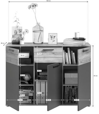 xonox.home Sideboard Mason (Kommode 3-türig mit Schublade, 120 x 87 cm), 8 Fächer, Soft-Close