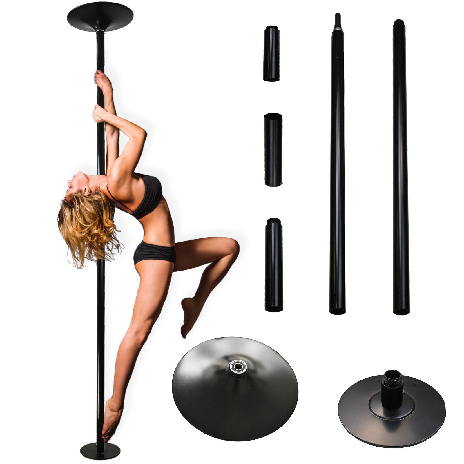 TRUTZHOLM Pole Dance Stange Tanzstange schwarz 231 - 274 cm Ø 45 mm Tabledance Tanzen Sport, Spinning und Static Funktion, Montage ohne Bohren