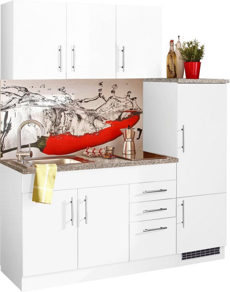 HELD MÖBEL Küchenzeile Toledo, mit E-Geräten, Breite 180 cm, Inklusive  Glaskeramik-Kochfeld und Kühlschrank