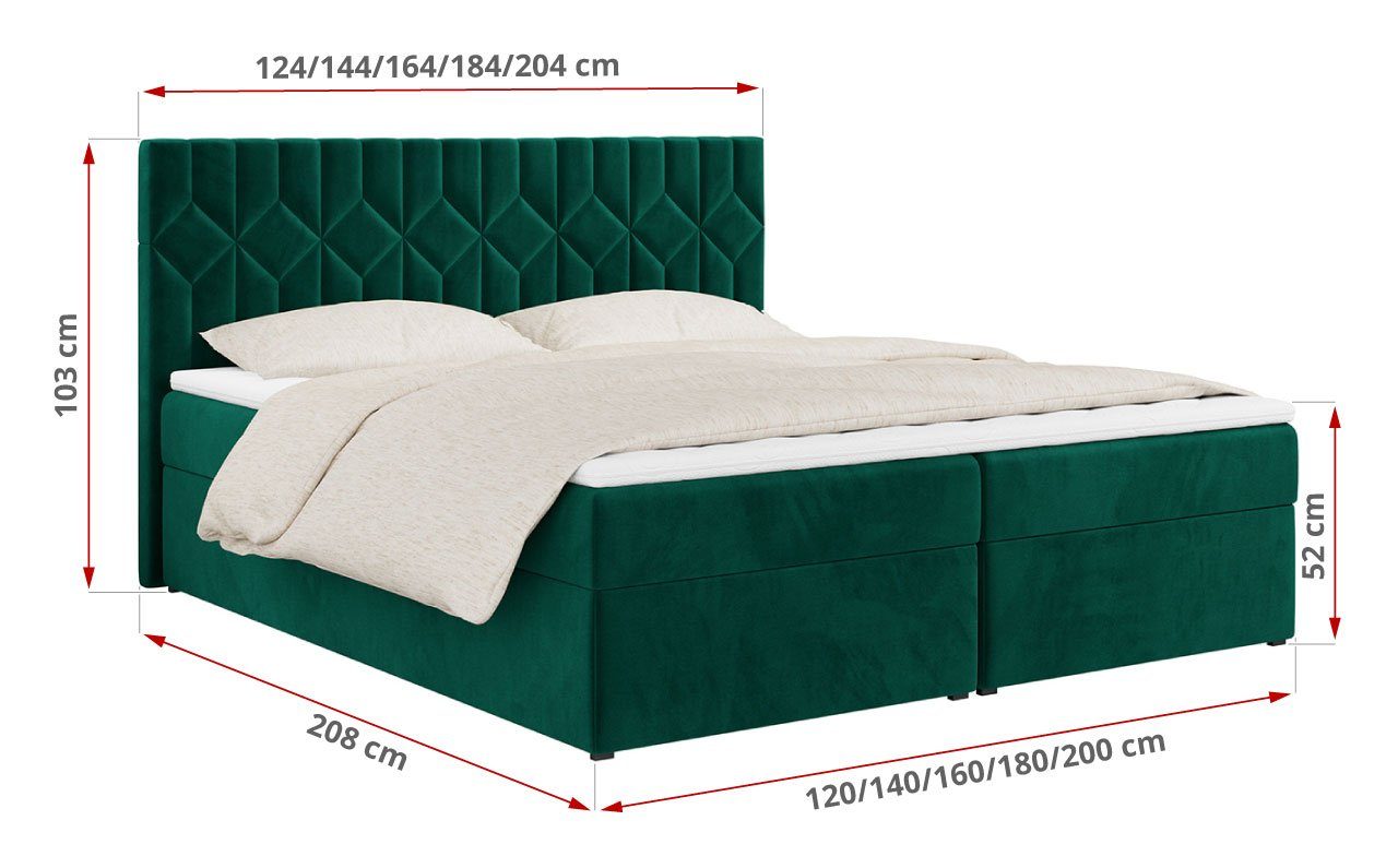Schlafzimmer, mit MÖBEL Doppelbett Multipocket-Matratze MKS 5, für STELLE Kopfstütze, Boxspringbett