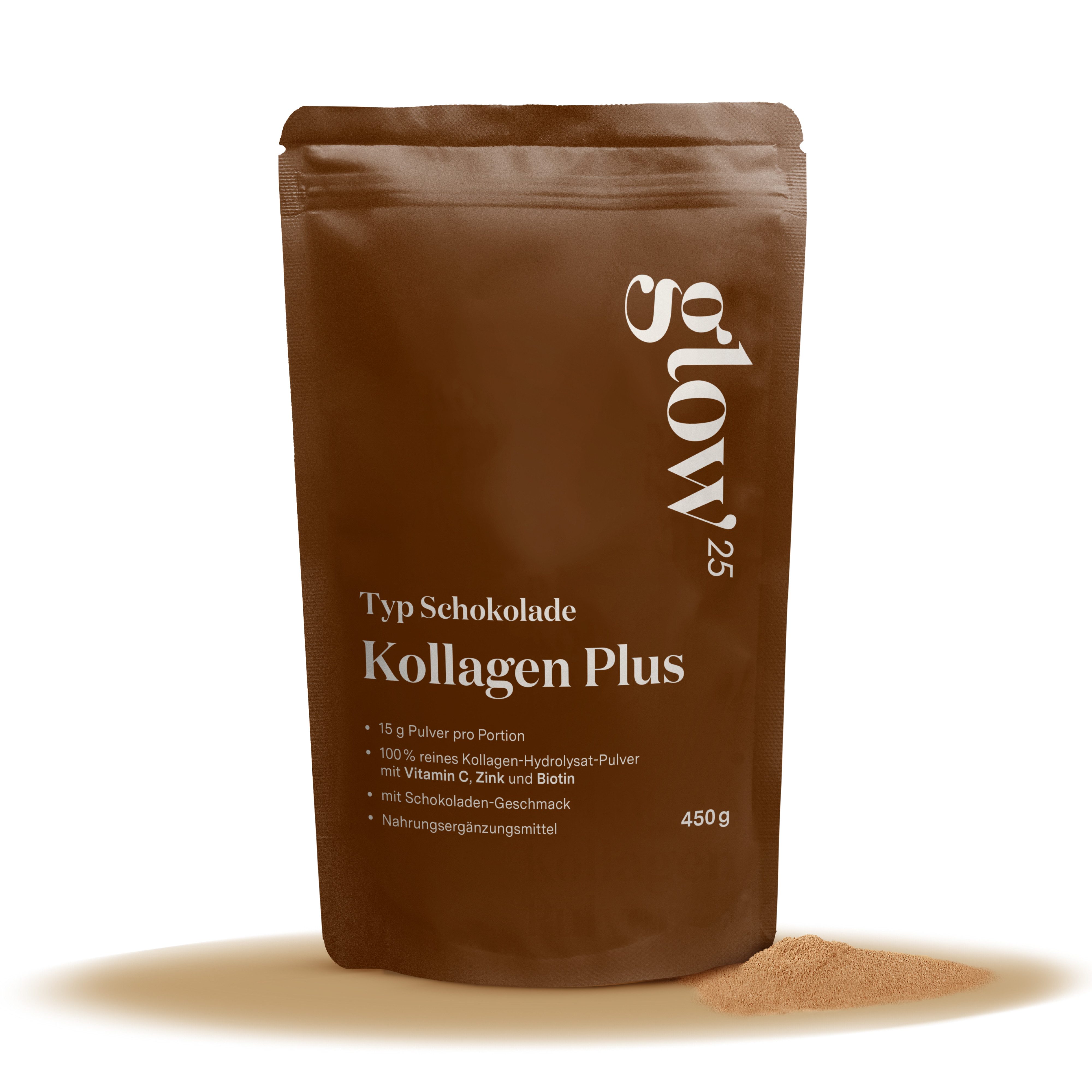 Glow25® Collagen Plus Schokolade [450g] mit Vitamin C, Zink und Biotin Pulver