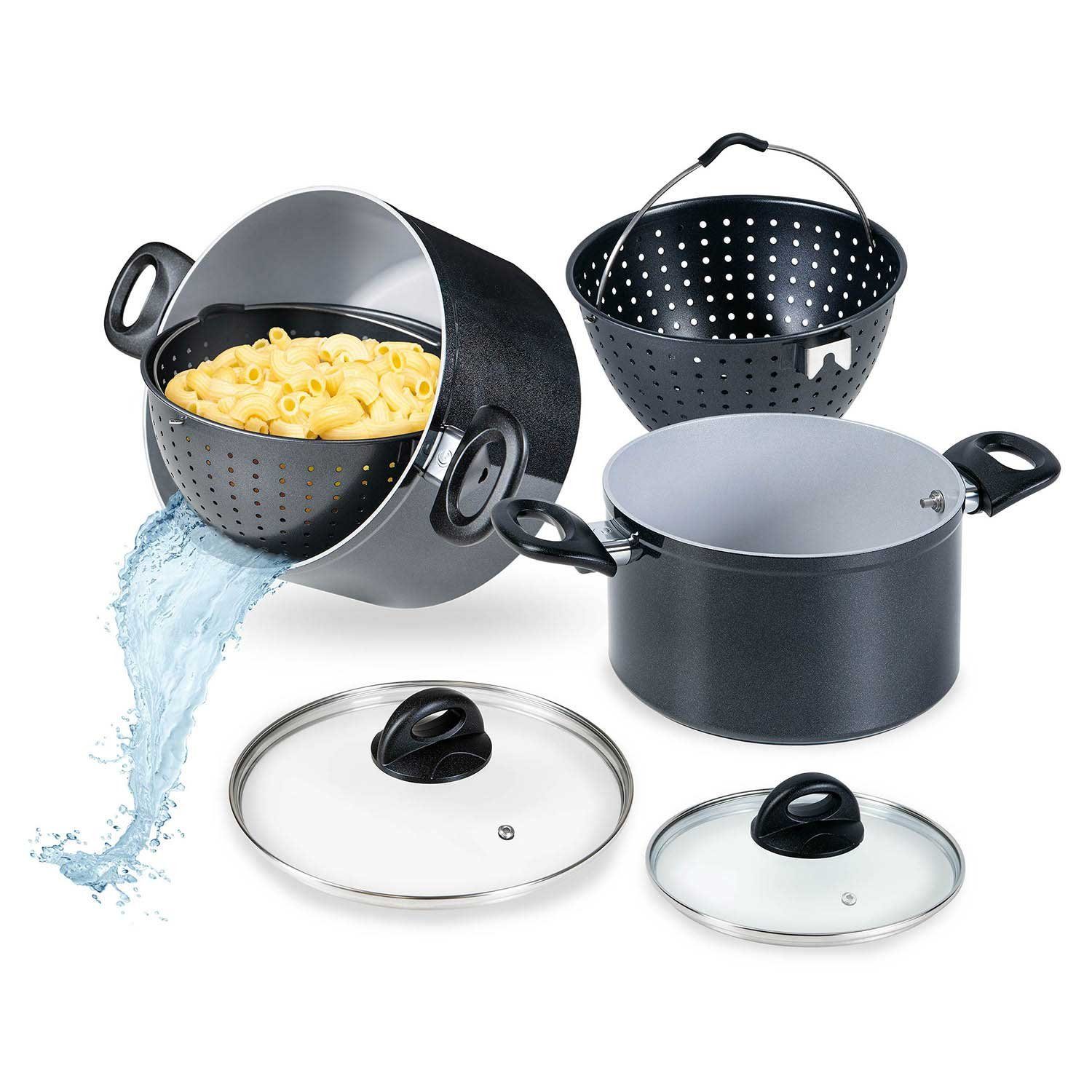 Schmoren Siebeinsatz, zum Magic Aluminium, Cerafit Keramikbeschichtung Dampfgaren Genius antihafte Kochtopf geeigent Braten mit Topf-Set 24+20cm Pot