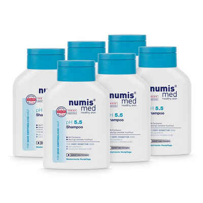 numis med Haarshampoo Haar Shampoo ph 5.5 für empfindliche Haut - Haarshampoo vegan 6x 200ml, 6-tlg.