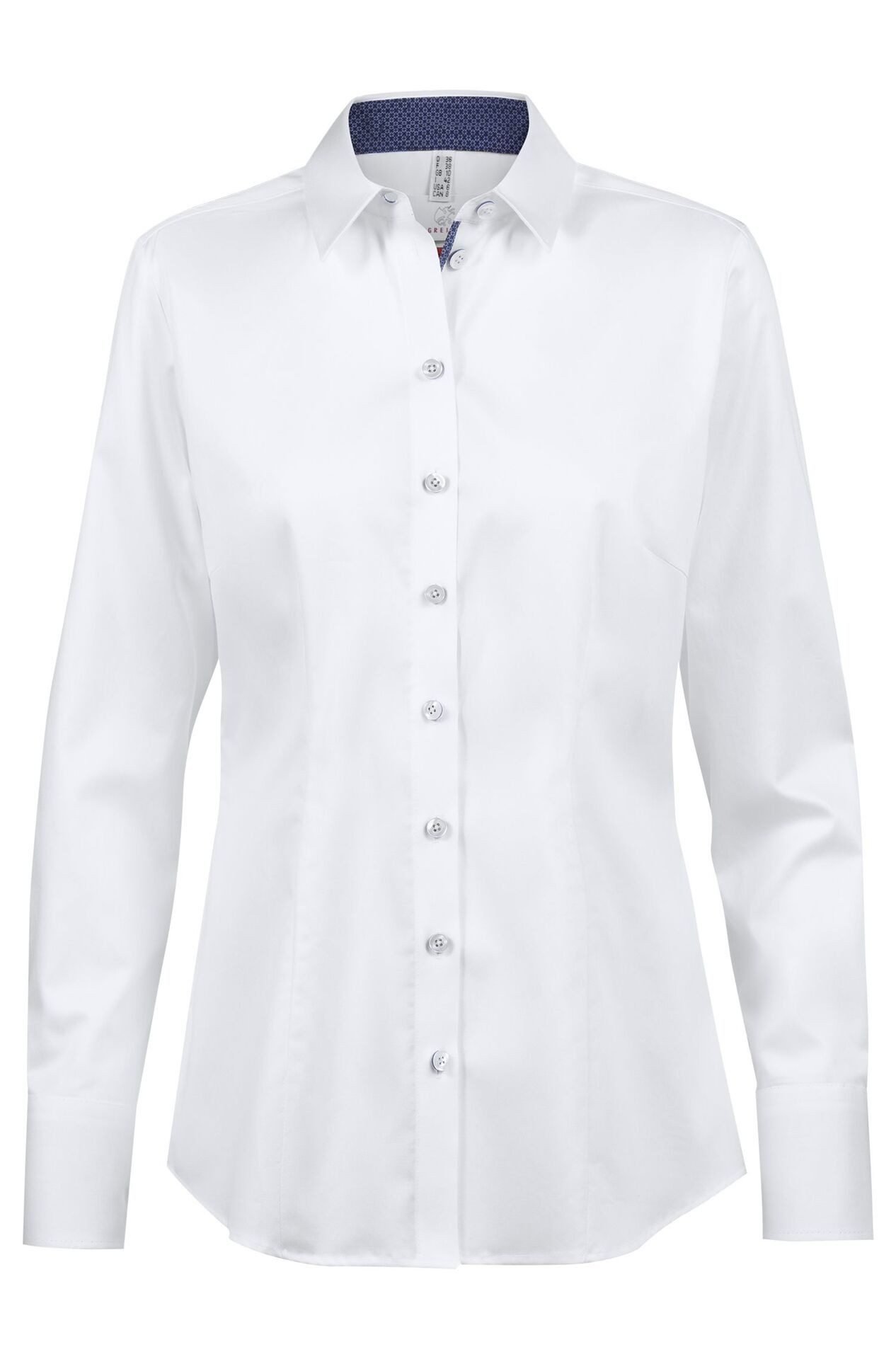 GREIFF Langarmbluse Greiff Essentials PREMIUM Damen Business-Bluse Regular Weiß/Blau 52