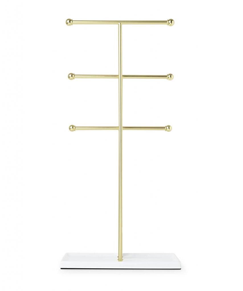 Umbra Schmuckbaum Umbra Trigem Schmuckständer weiß/goldfarben Schmuckbaum Kettenhalter, gepolsterte Unterlage – Bild 3 von 5