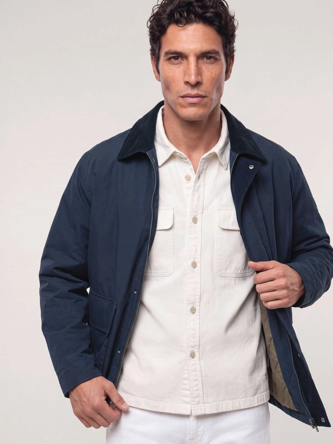 Walbusch Funktionsjacke Herren Jacke aus Baumwollmix m. Cordkragen Umlegekragen, modisch, wärmend