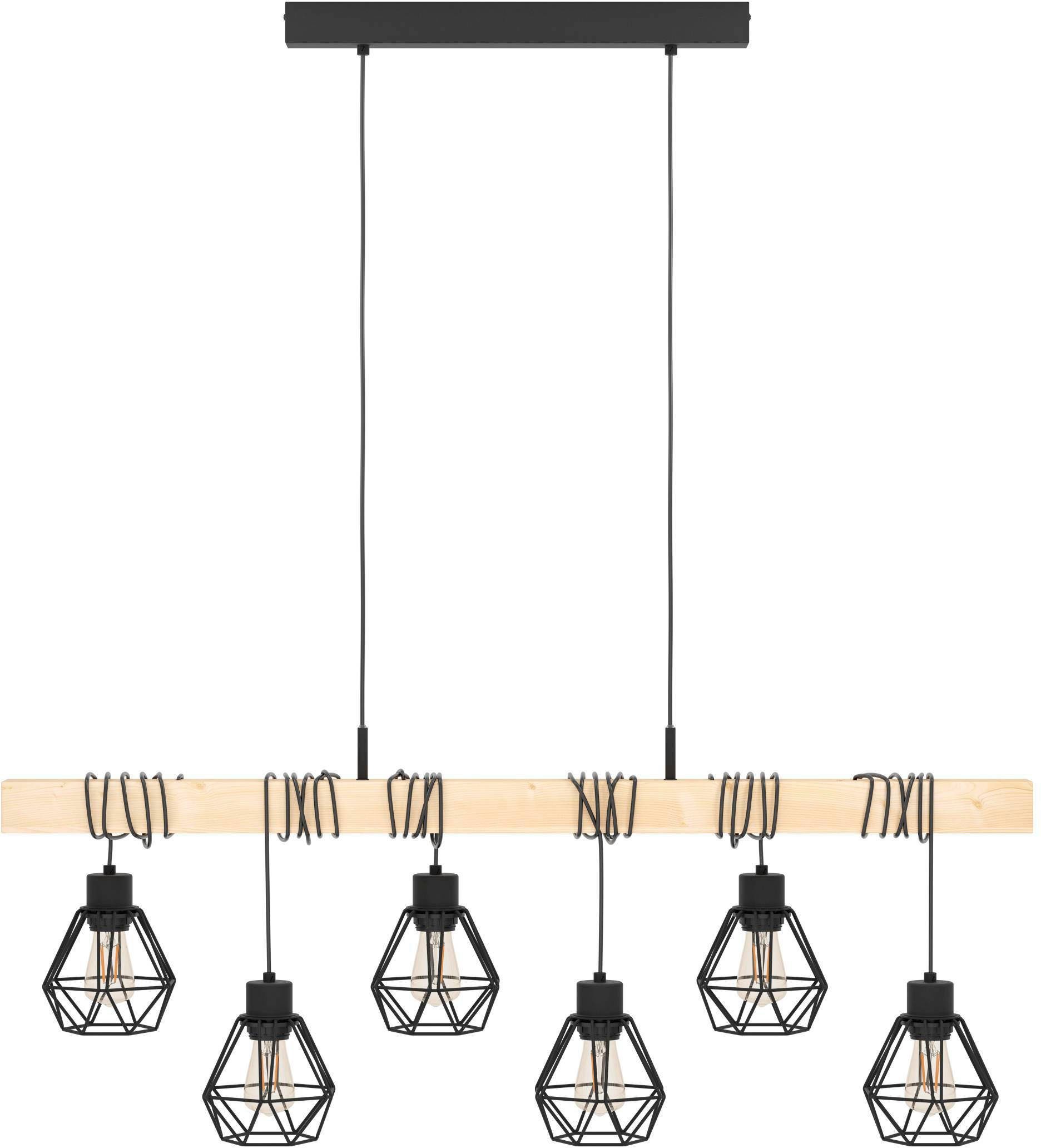 EGLO Pendelleuchte TOWNSHEND 5, ohne Leuchtmittel, Vintage Pendelleuchte, Industrial, Retro Lampe aus Stahl und Holz, E27