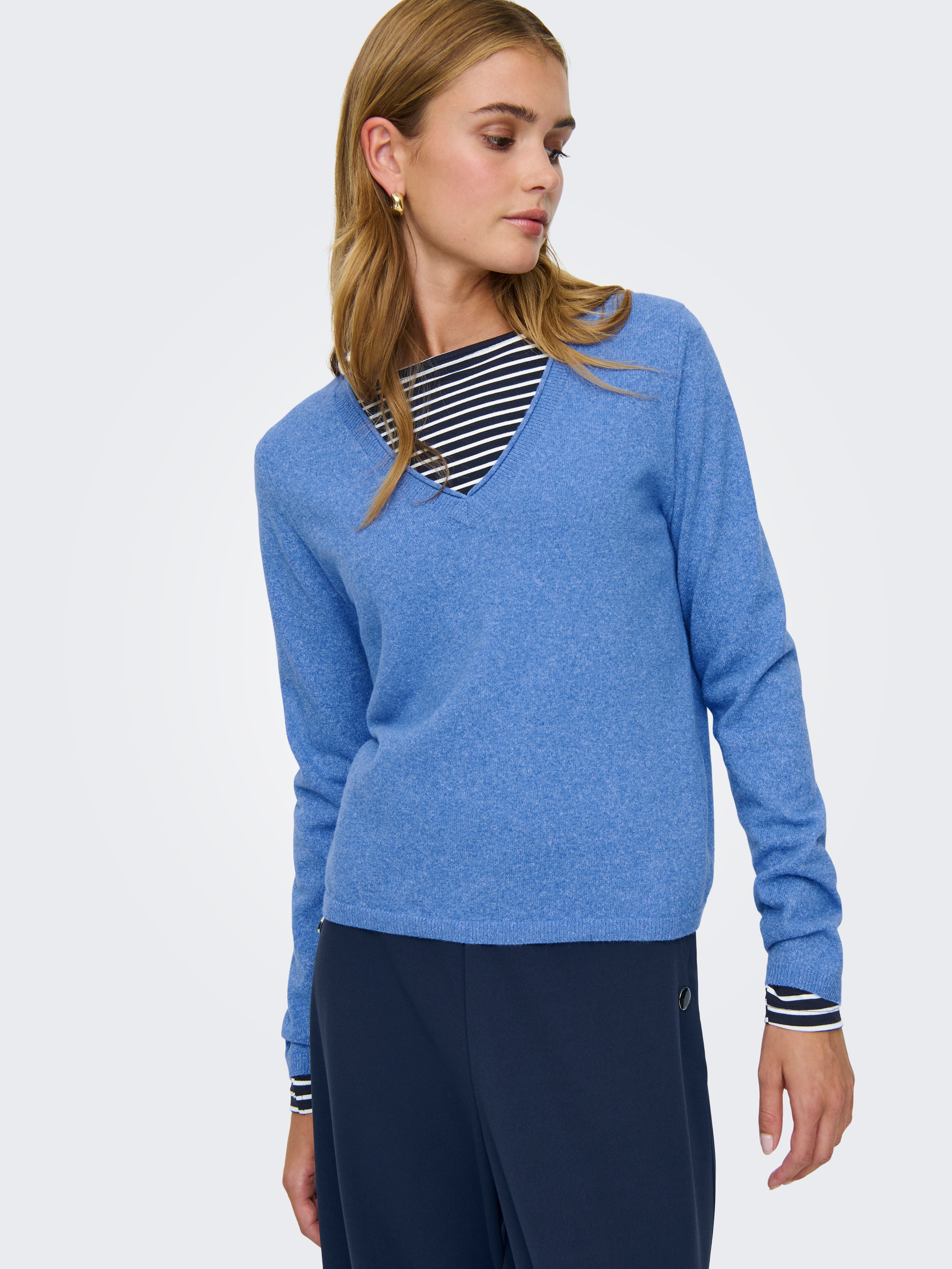 ONLY V-Ausschnitt-Pullover ONLLOYAL LIFE LS V-NECK PULLO KNT NOOS Materialmix