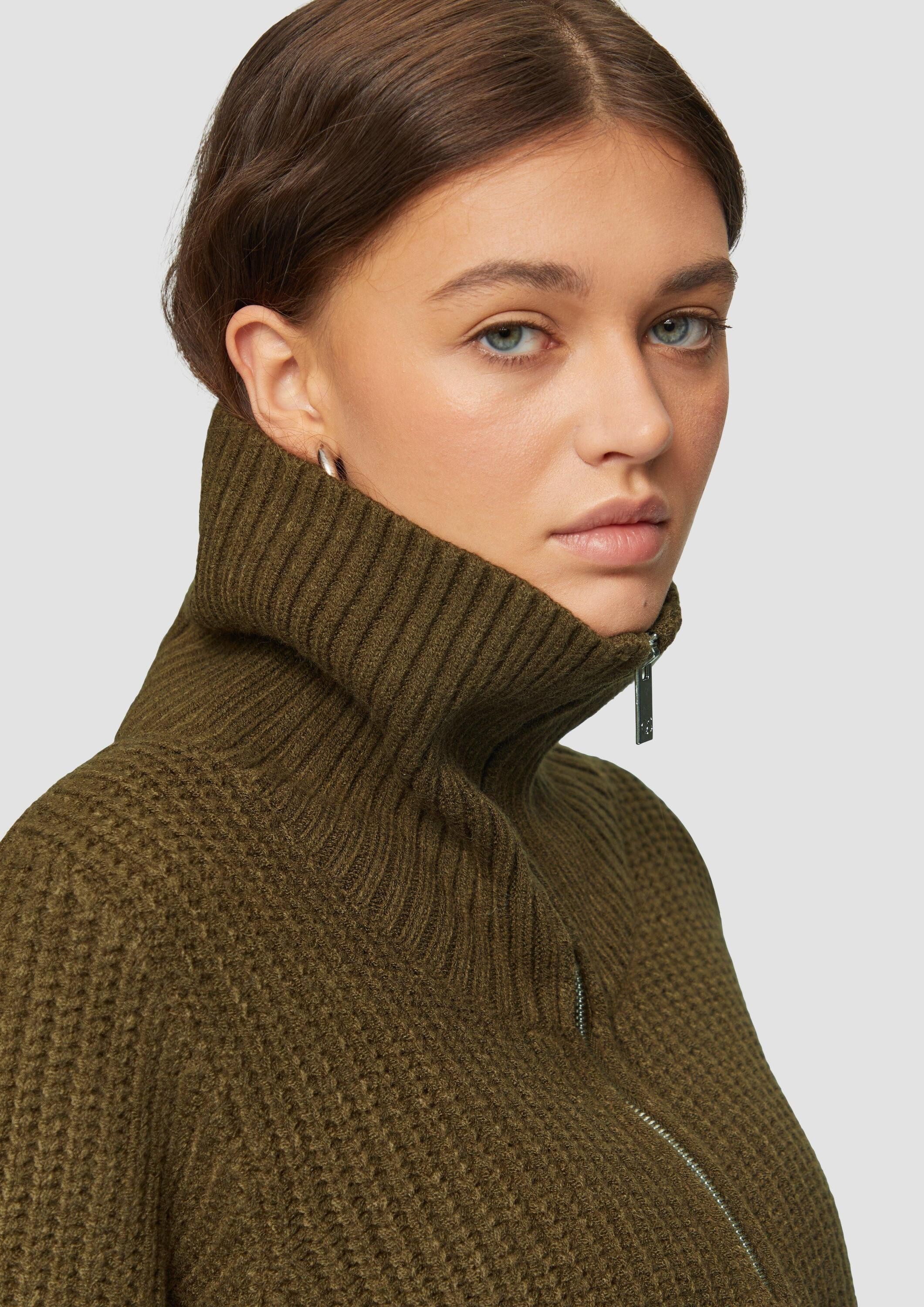 QS Longpullover Strickpullover Strickpullover mit Troyer-Kragen